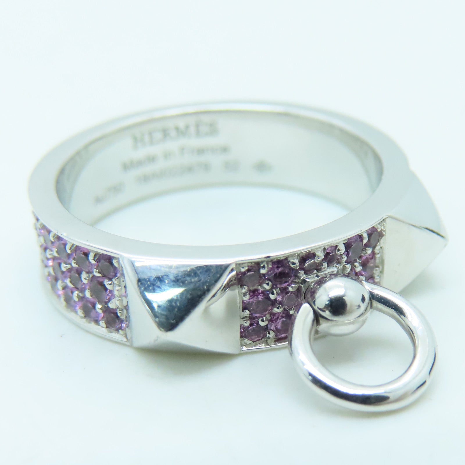 HERMES 18K White Gold Collier De Chien 0.64ct Pink Sapphire Ring #52 US#5.75