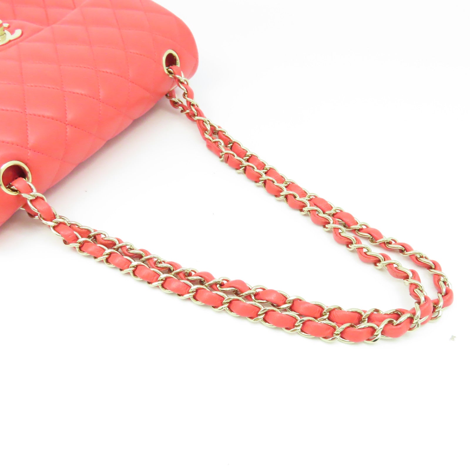CHANEL 【清倉大減價】菱格羊皮皮革Chain Shoulder Bag金扣鏈帶肩背袋紅色