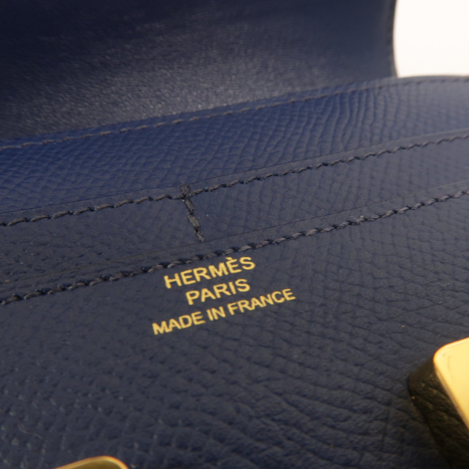 HERMES Epsom皮革Constance Compact Wallet錢包Bleu Saphir