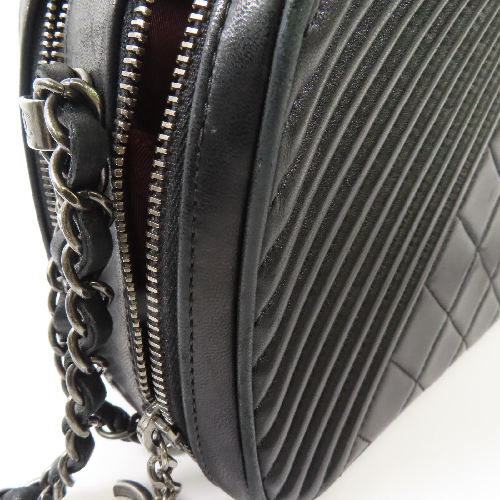 CHANEL 牛皮皮革Chain Shoulder Bag銀扣鏈帶肩背袋