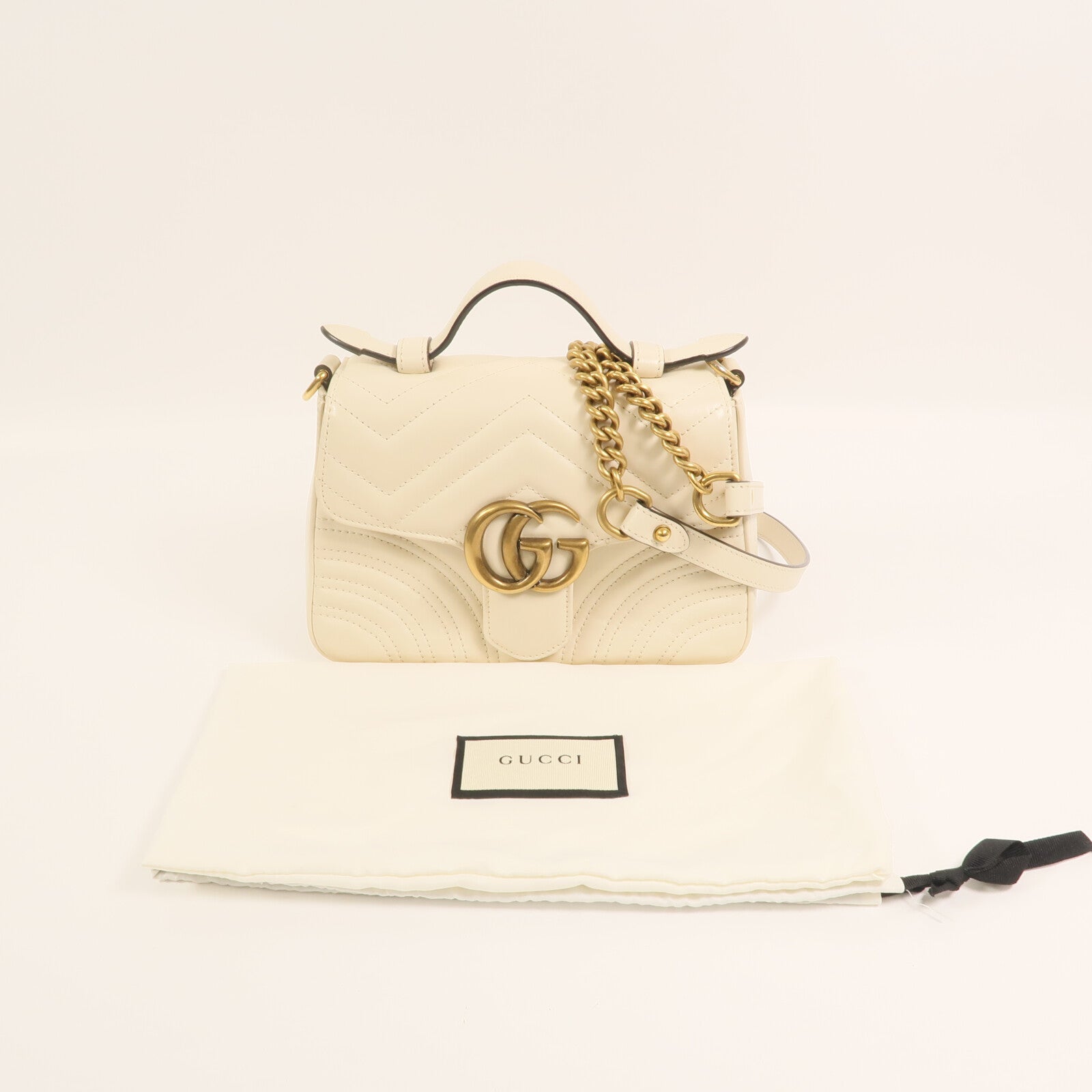 GUCCI 牛皮皮革GG Marmont金扣鏈帶手挽肩背兩用袋
