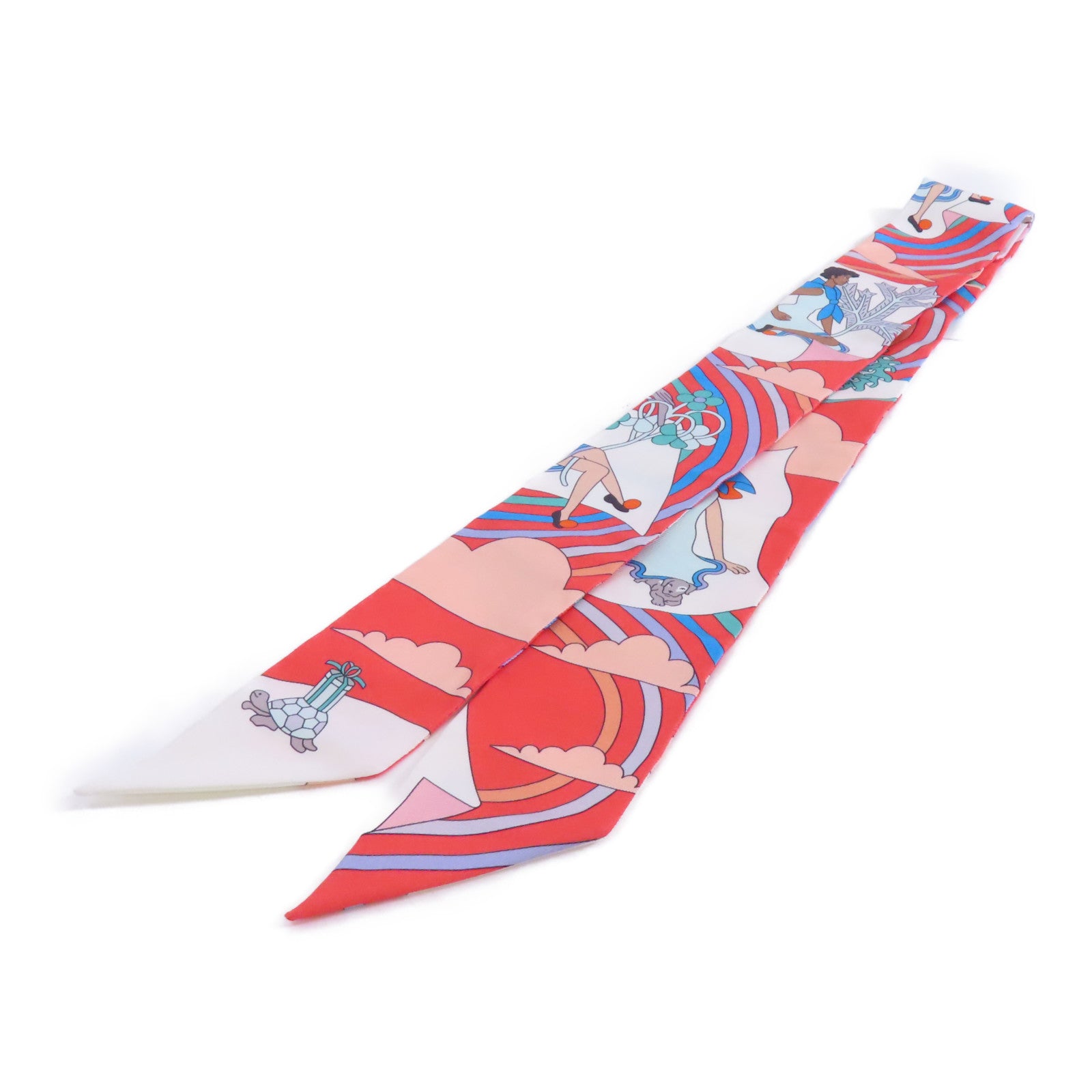 HERMES 絲質Twilly絲巾紅色/粉紅色/彩色