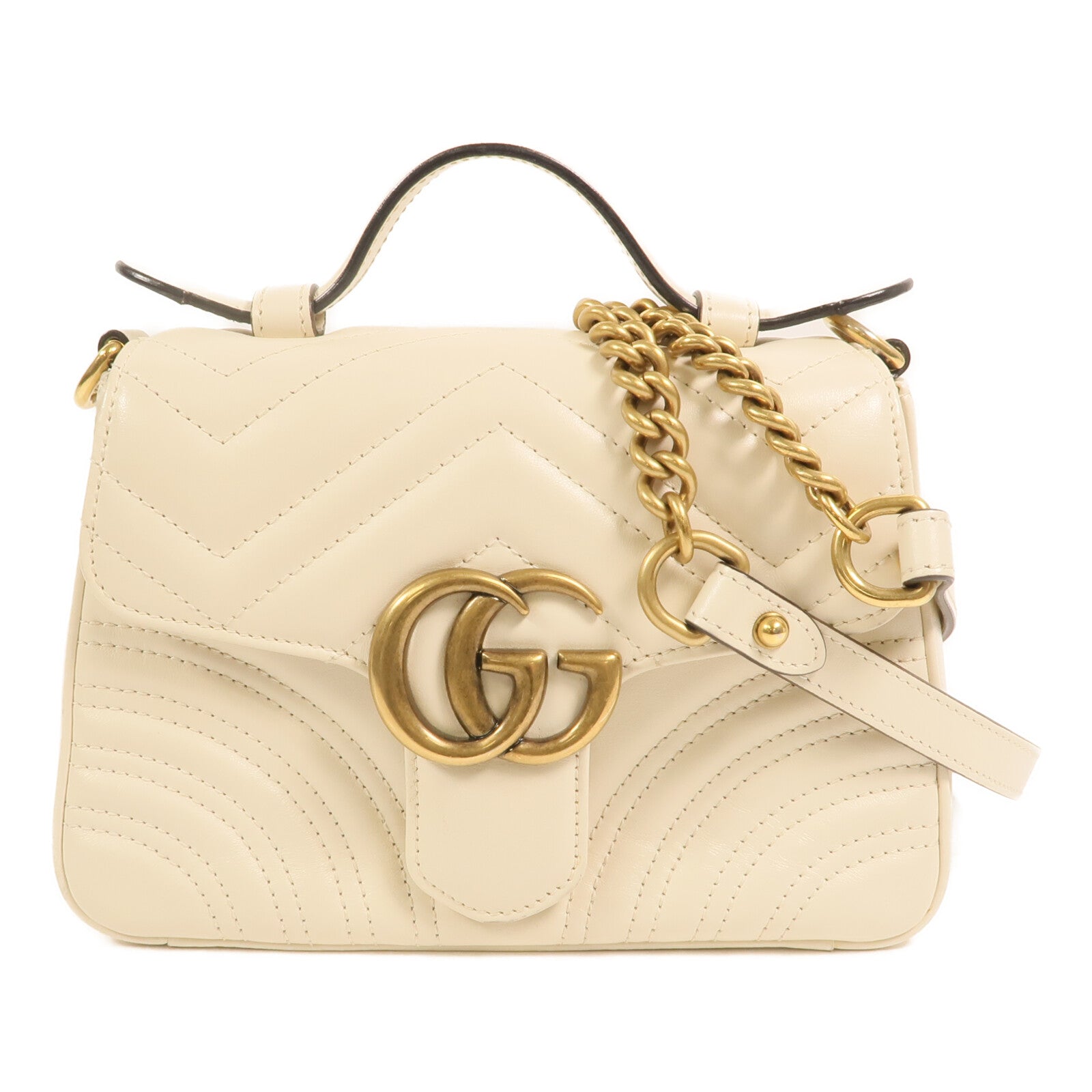 GUCCI 牛皮皮革GG Marmont金扣鏈帶手挽肩背兩用袋