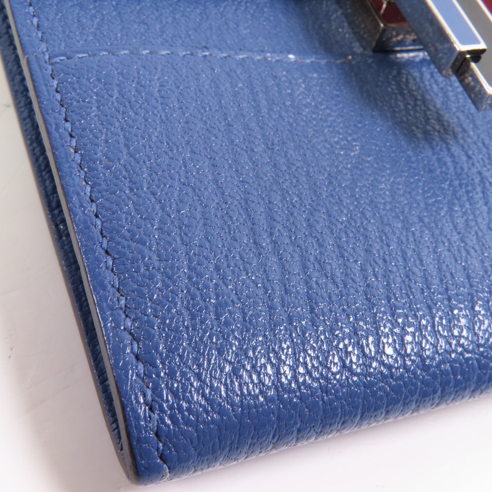 HERMES Chevre皮革Cinhetic To Go Wallet銀扣肩背袋7E Bleu Brighton