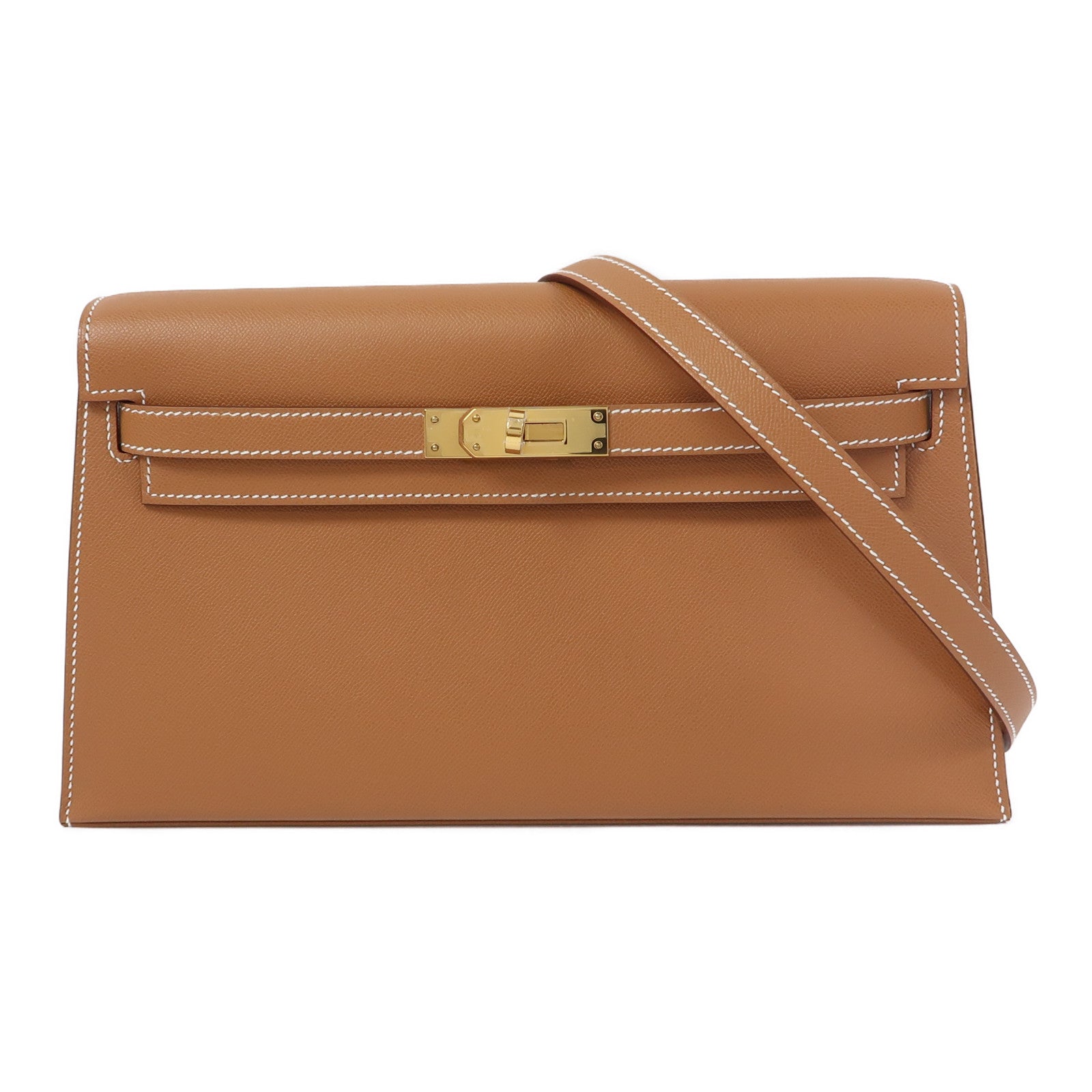 HERMES 【激減優惠】Madame皮革Kelly Elan金扣肩背袋金棕色