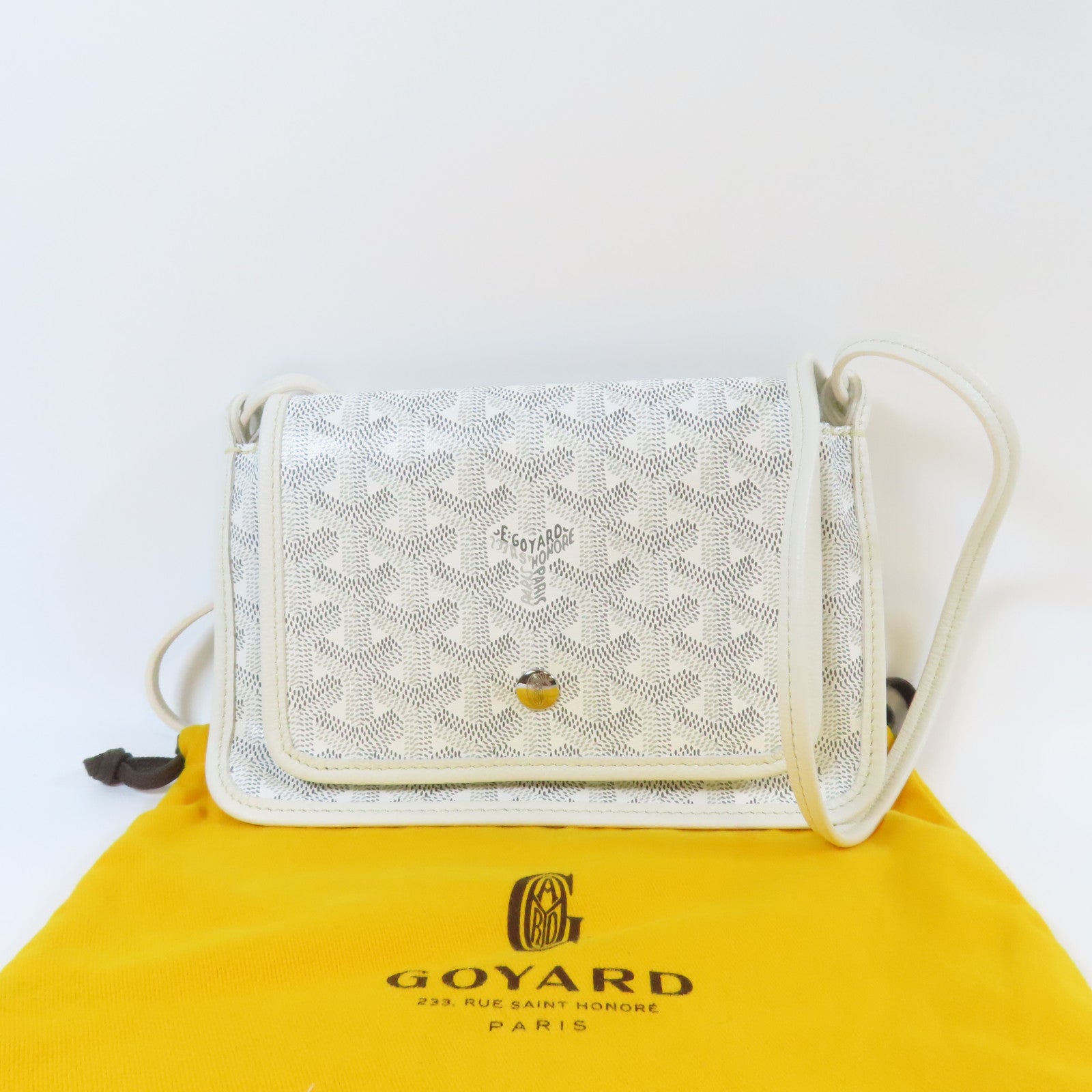 GOYARD 塗層帆布Plumet Pocket Wallet銀扣肩背袋白色