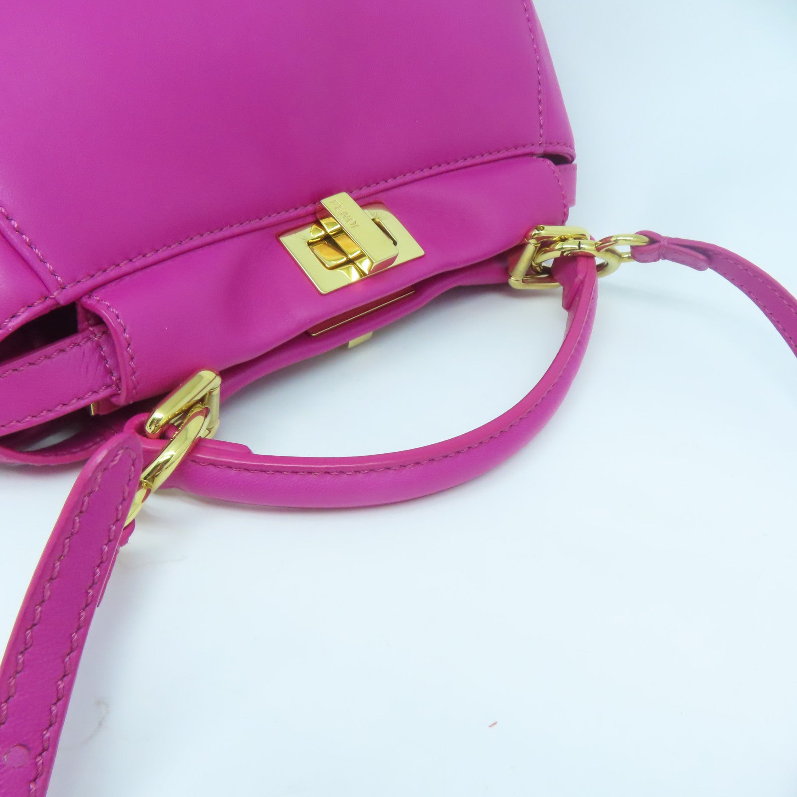 FENDI 【激減優惠】羊皮皮革Peekaboo金扣手挽肩背兩用袋桃紅色