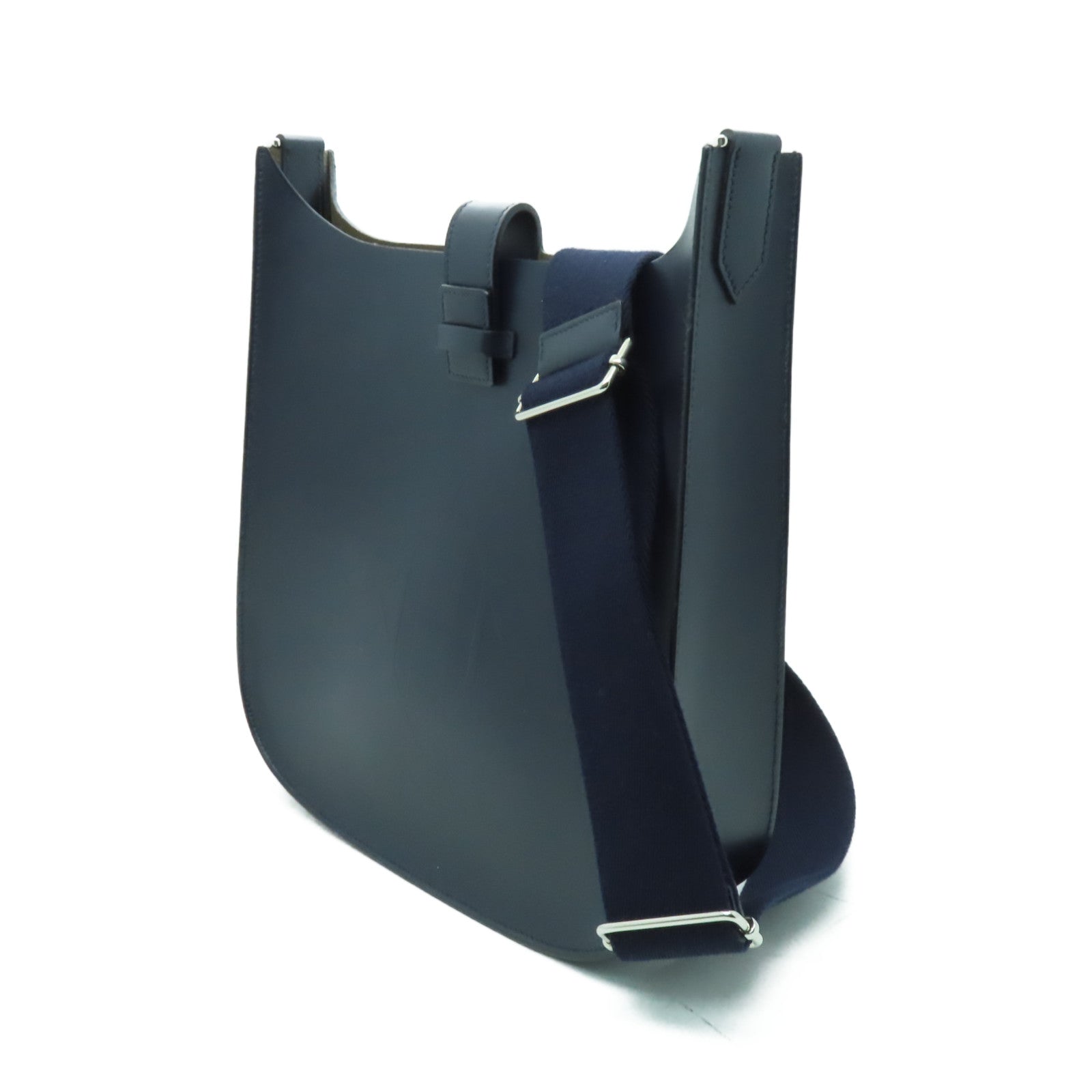 HERMES 【激減優惠】皮革Evelyne Sellier 29銀扣肩背袋Blue Indigo靛藍色