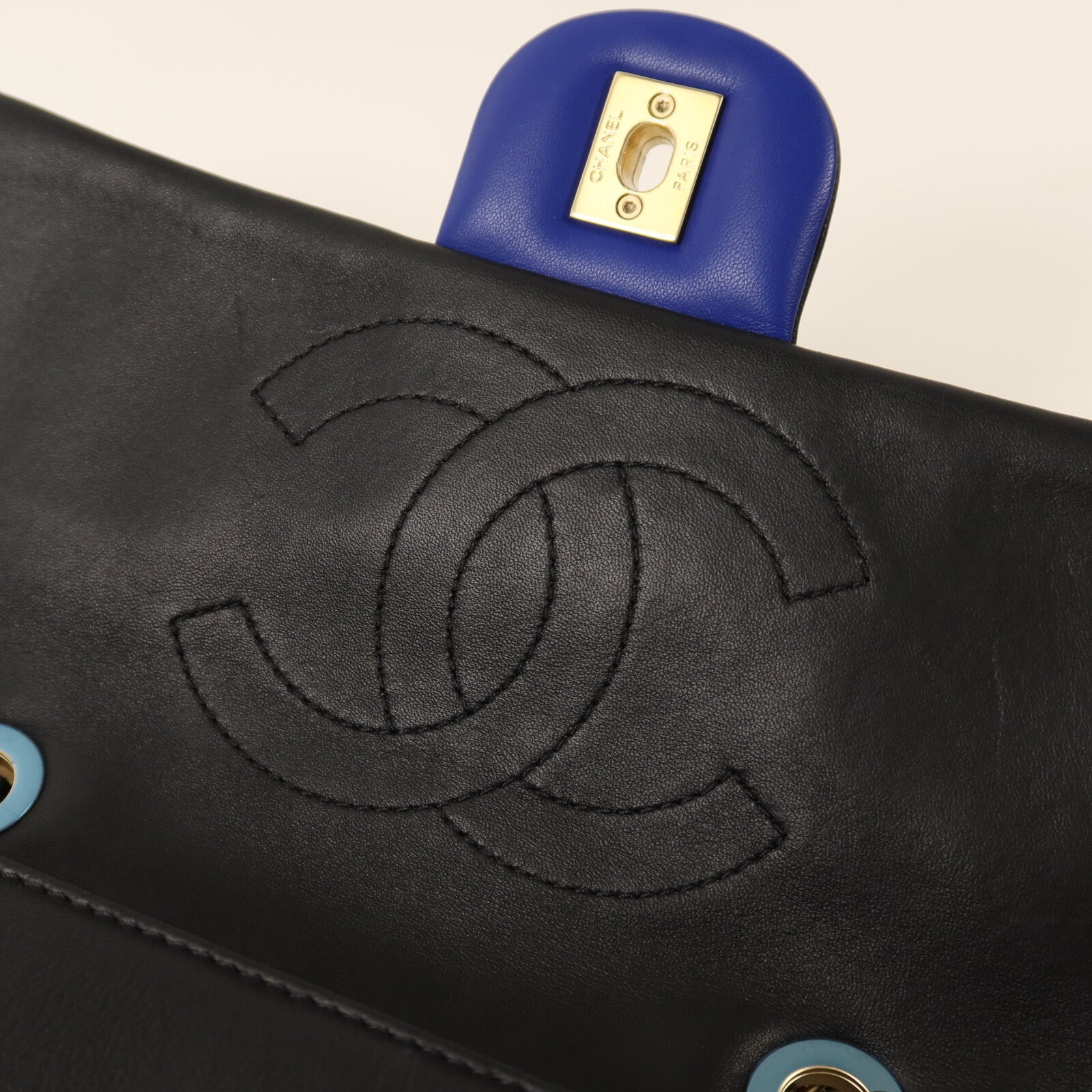 CHANEL 羊皮皮革Colorblock Medium Flap Bag金扣鏈帶肩背袋