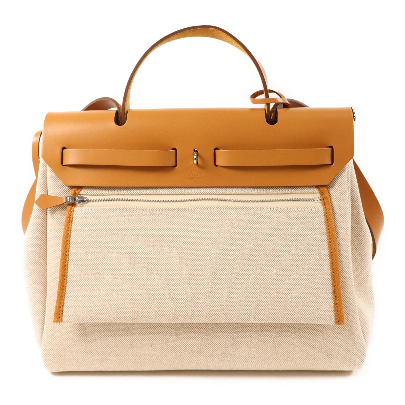 HERMES 帆布Herbag PM銀扣手挽肩背兩用袋