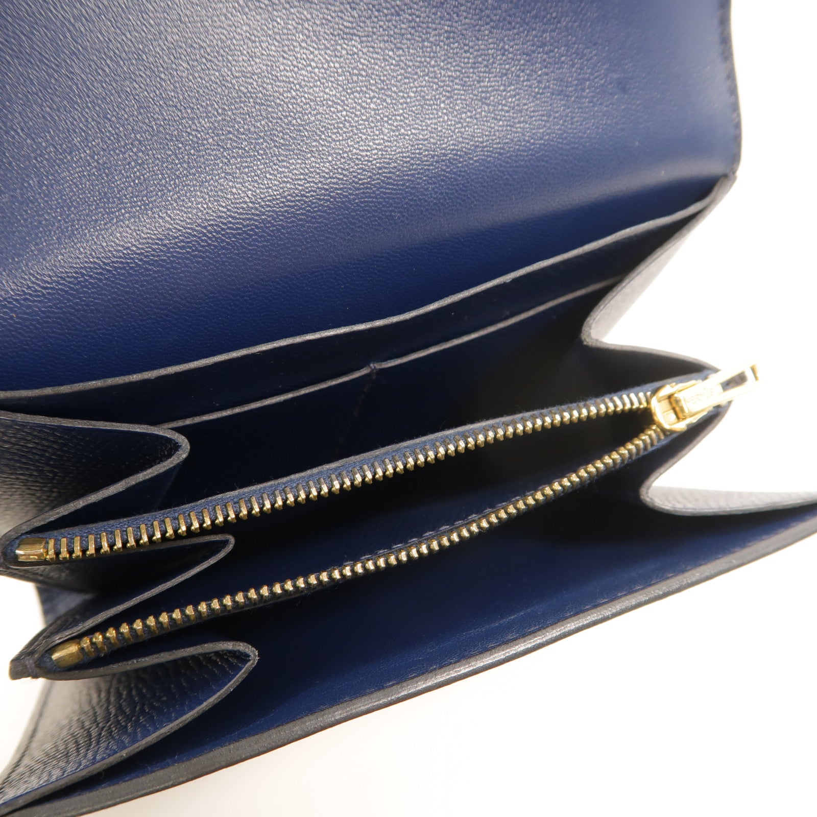 HERMES Epsom皮革Constance Compact Wallet錢包Bleu Saphir