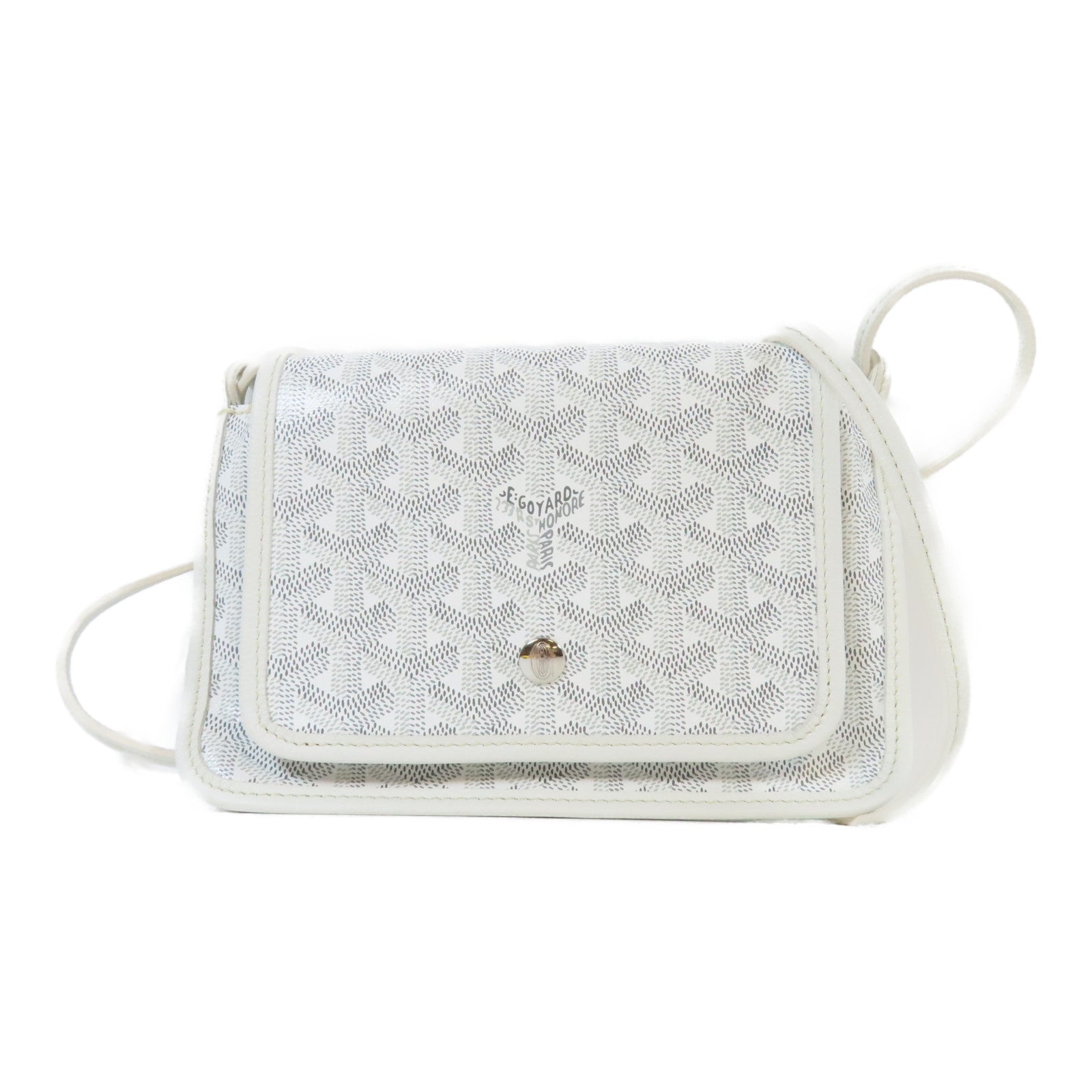 GOYARD 塗層帆布Plumet Pocket Wallet銀扣肩背袋白色