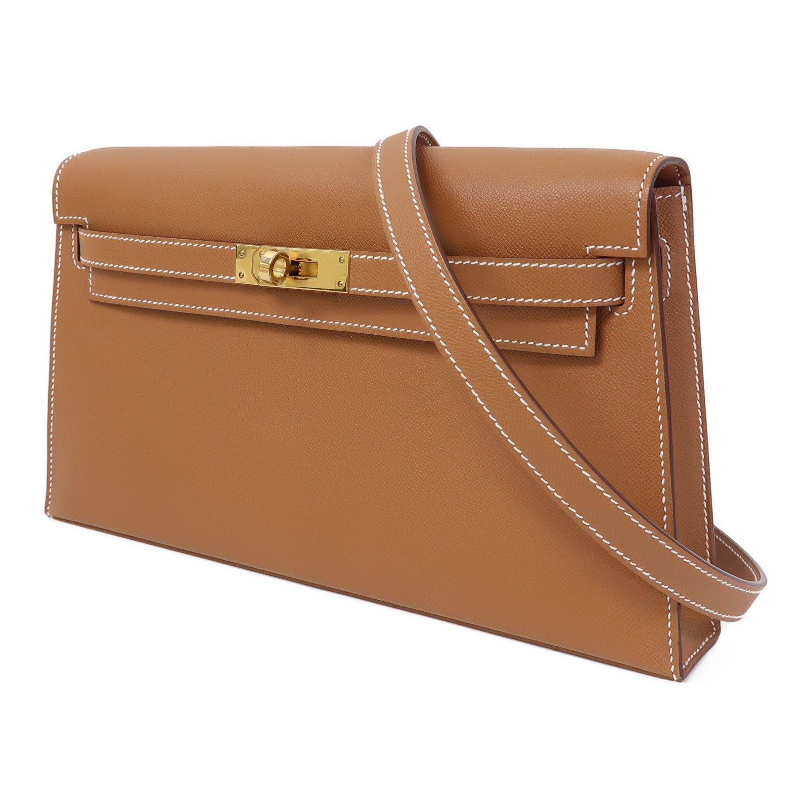 HERMES 【激減優惠】Madame皮革Kelly Elan金扣肩背袋金棕色