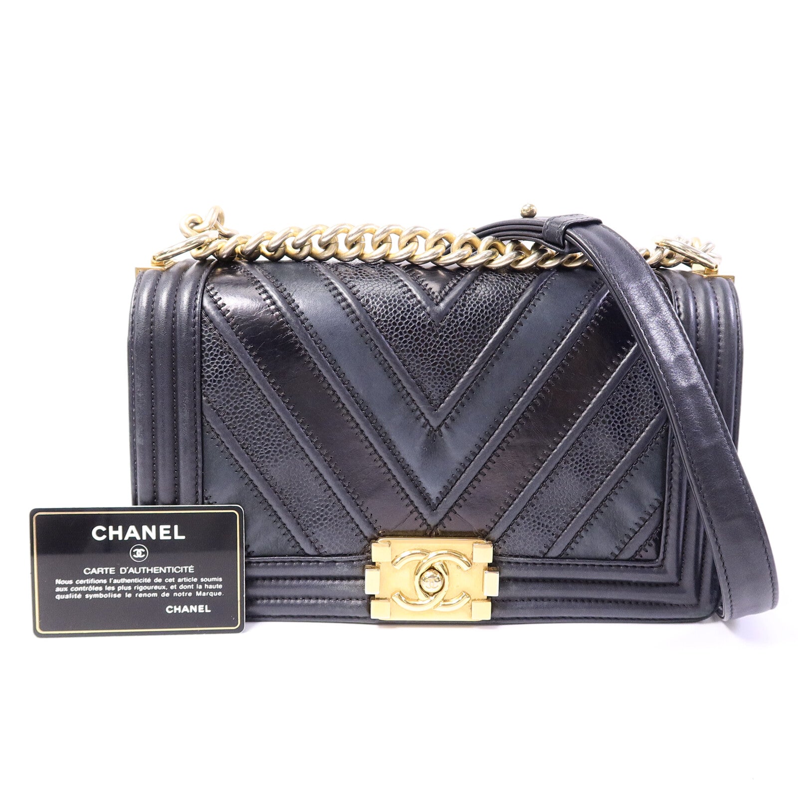CHANEL 牛皮皮革Boy 25鏈帶肩背袋