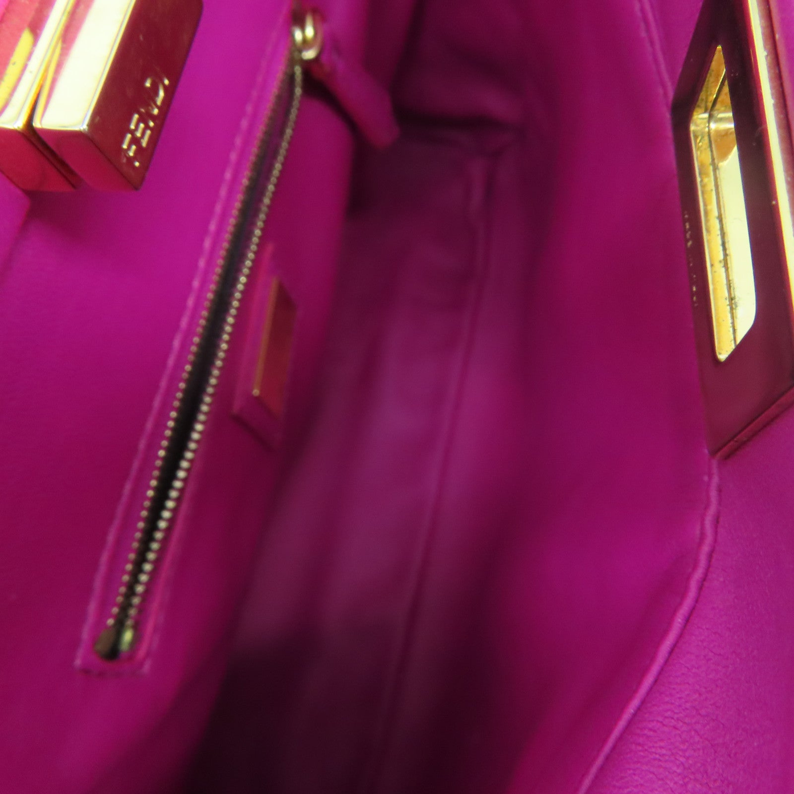FENDI 【激減優惠】羊皮皮革Peekaboo金扣手挽肩背兩用袋桃紅色