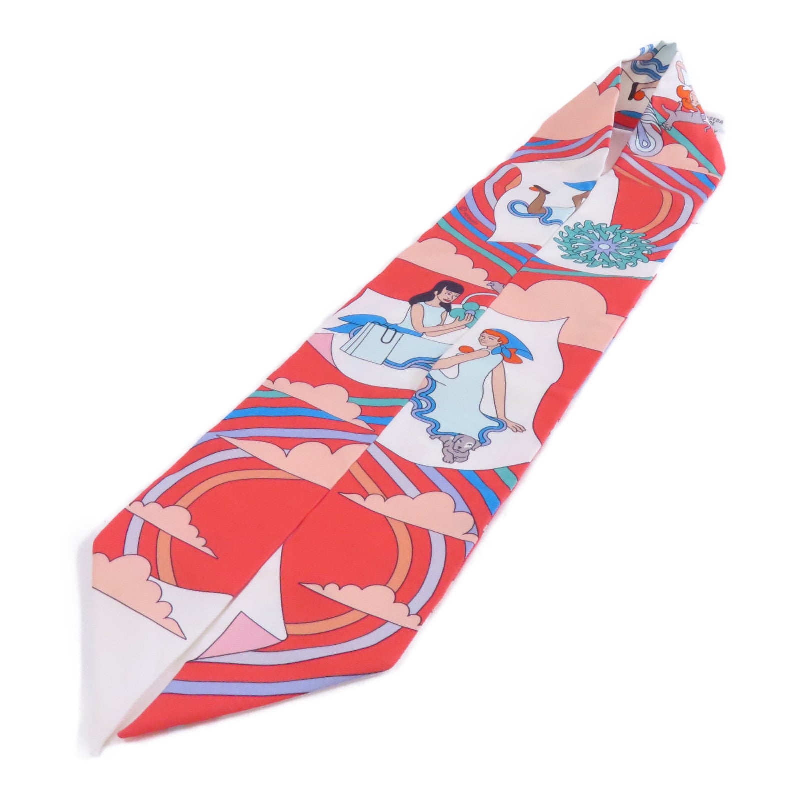 HERMES 絲質Twilly絲巾紅色/粉紅色/彩色