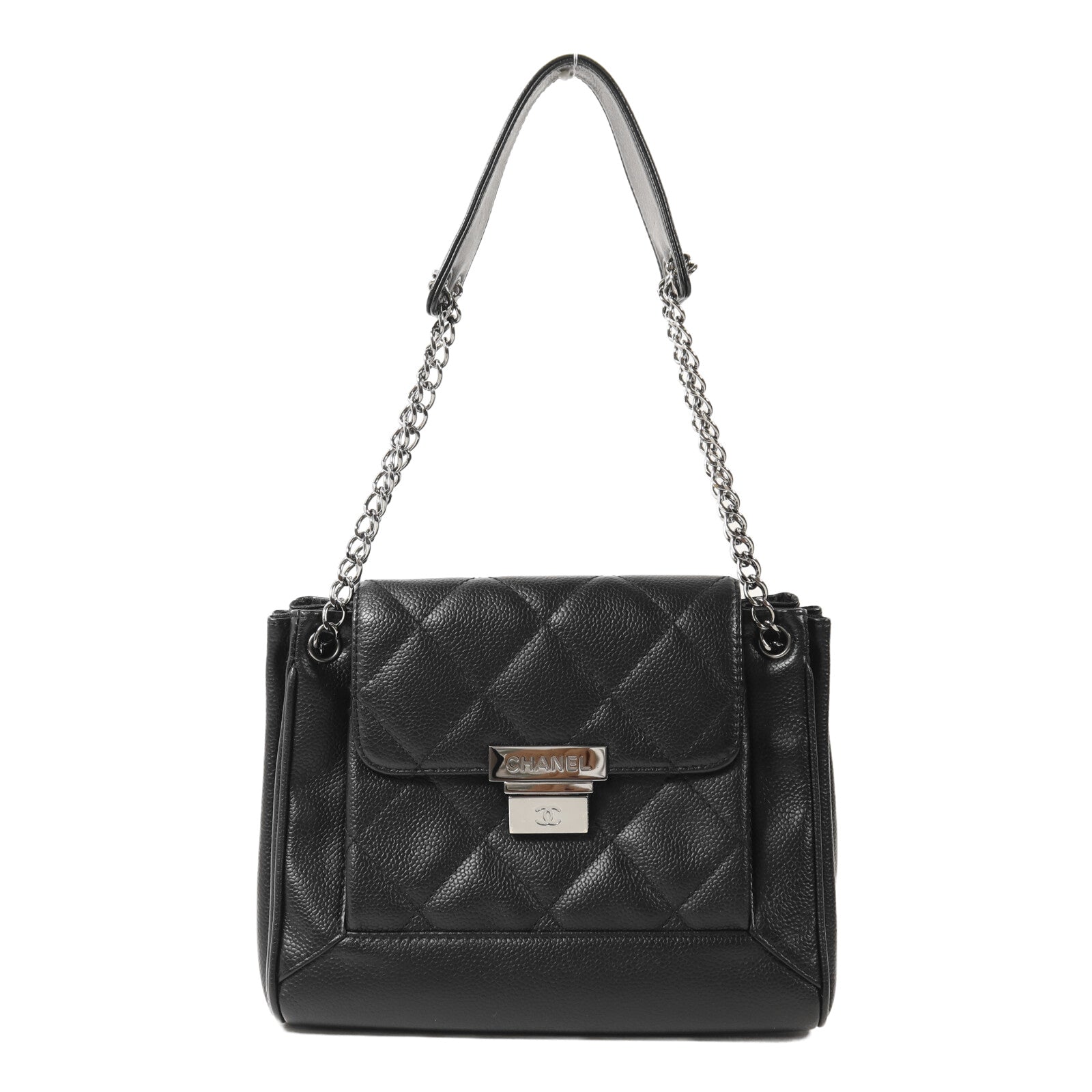 CHANEL 牛皮皮革Accordion Flap銀扣鏈帶肩背袋