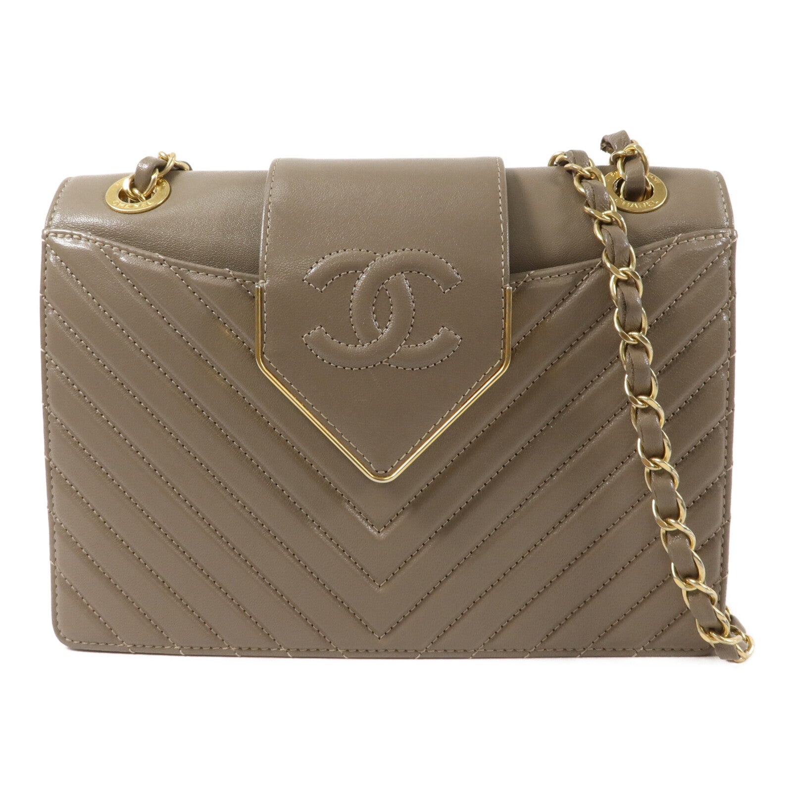 CHANEL 羊皮皮革Chevron Flap Bag鏈帶肩背袋