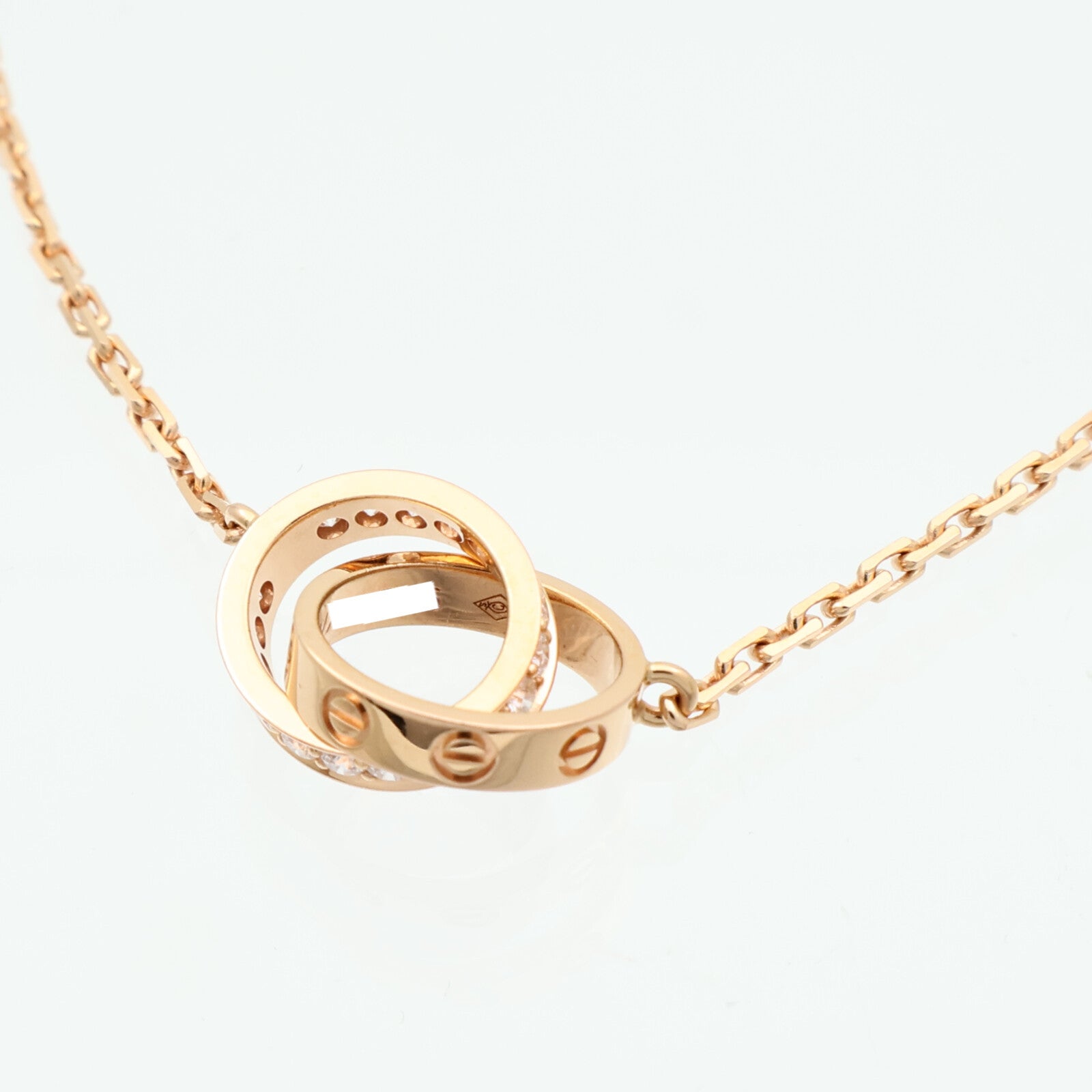 CARTIER 18K玫瑰金Love Pendant Half-Paved鑽石項鍊