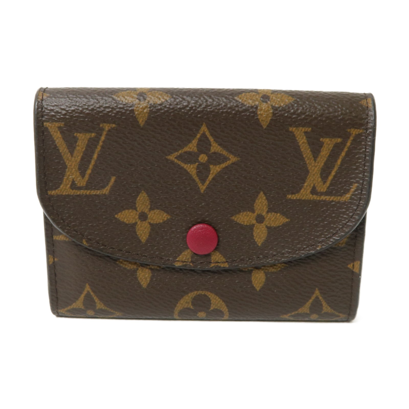 LOUIS VUITTON Monogram Rosalie金扣卡片套棕色/酒紅色
