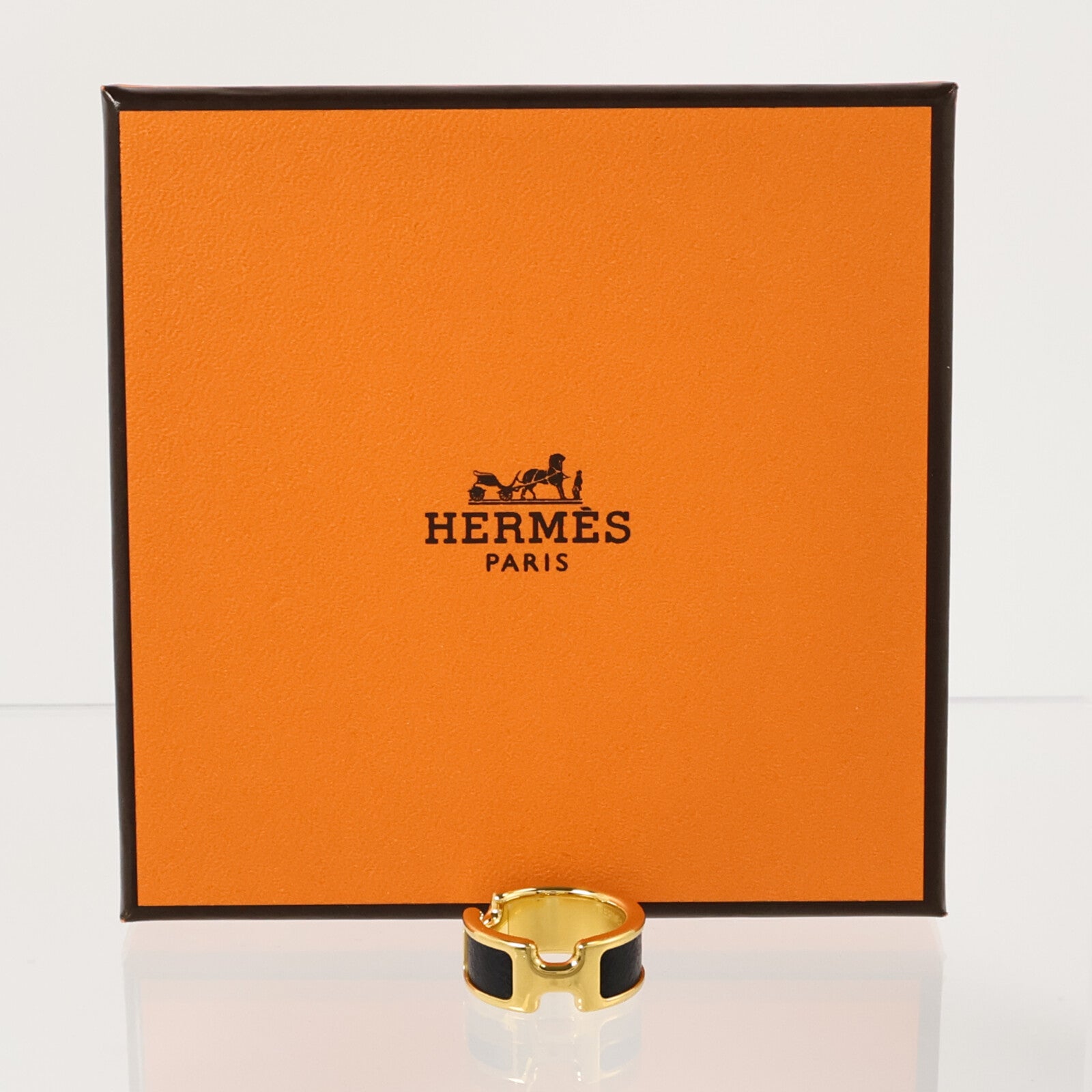 HERMES Madame皮革/金屬Olympe Ring Small Model戒指Black
