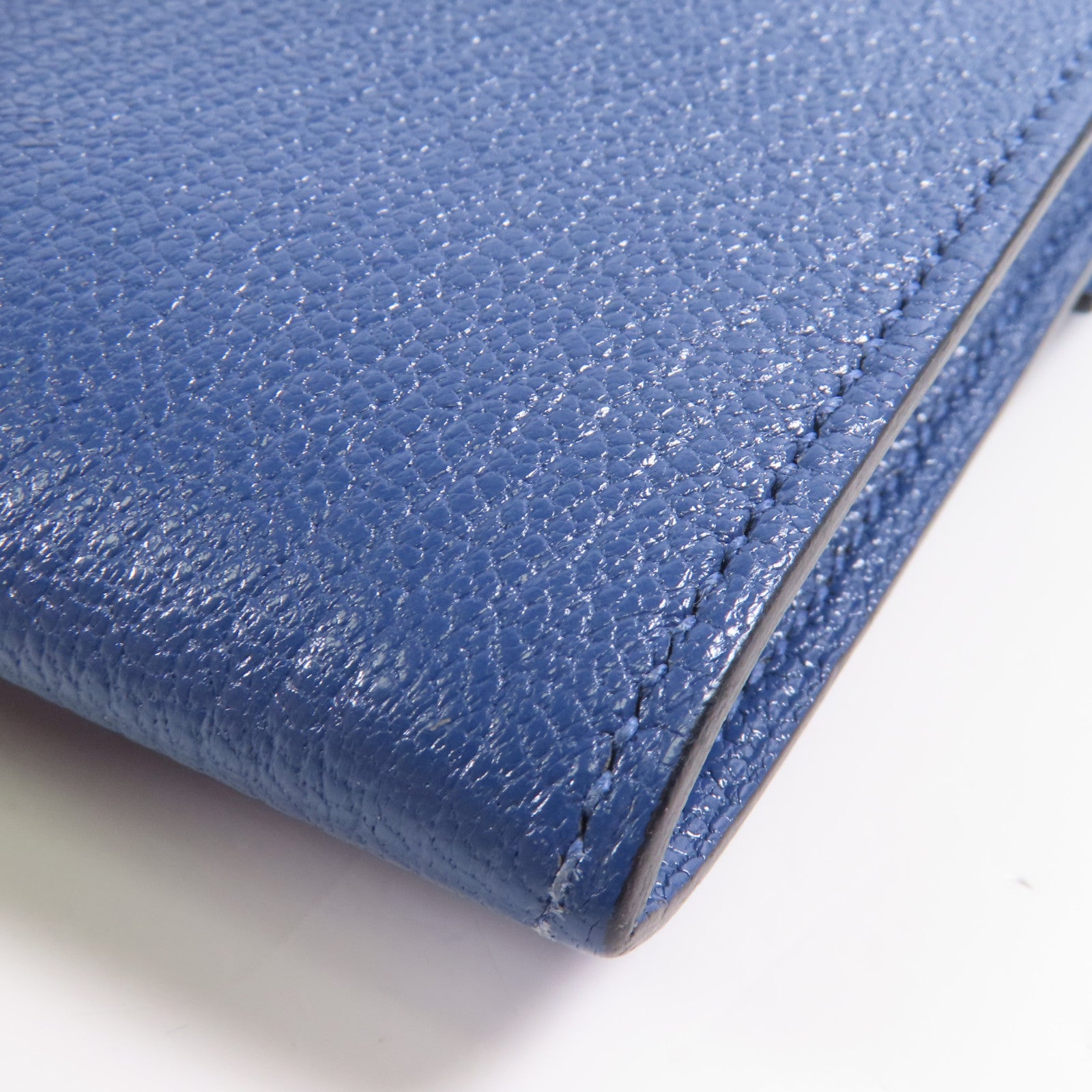 HERMES Chevre皮革Cinhetic To Go Wallet銀扣肩背袋7E Bleu Brighton