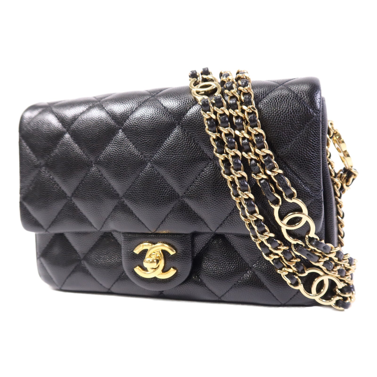 CHANEL 牛皮皮革Mini Flap Bag金扣鏈帶肩背袋