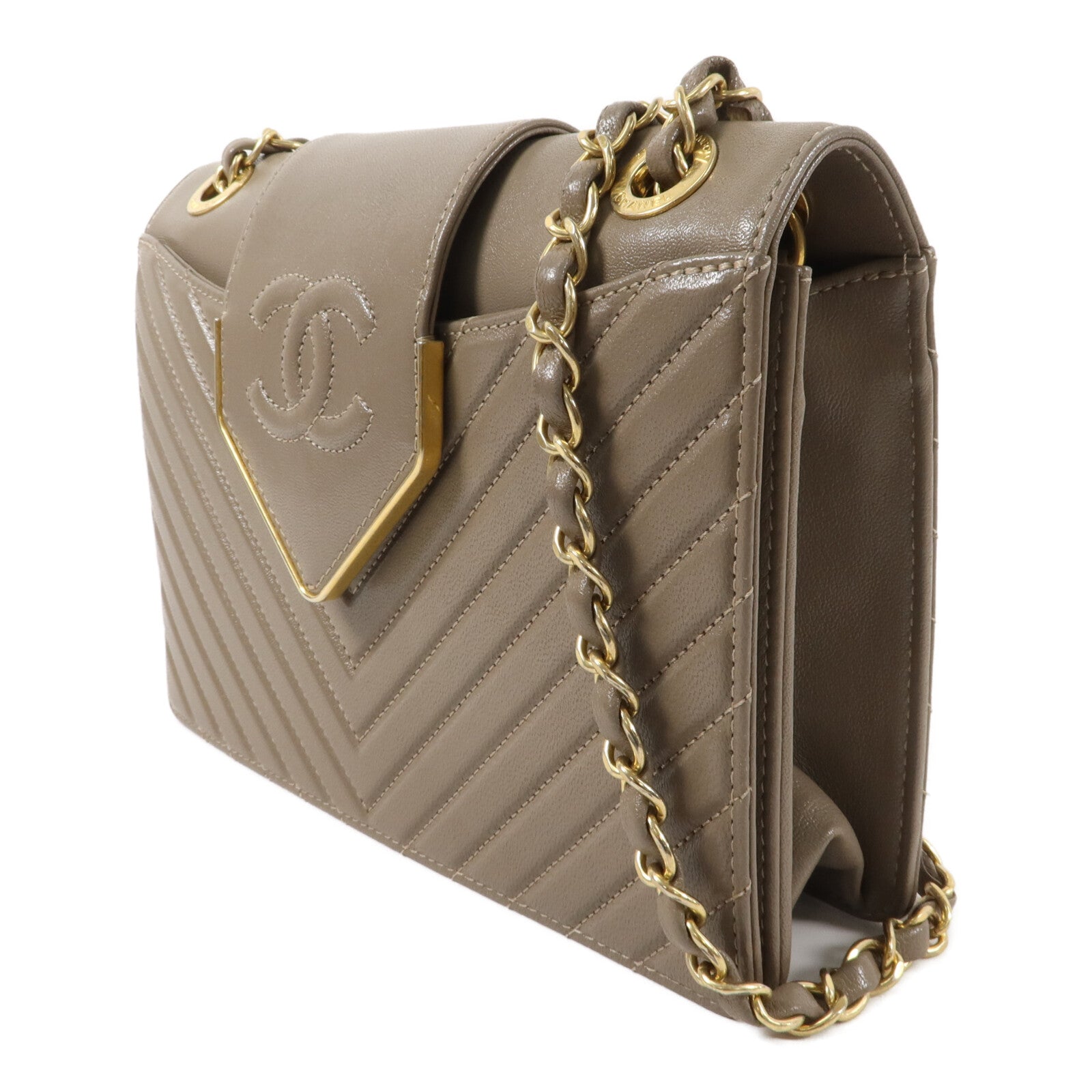 CHANEL 羊皮皮革Chevron Flap Bag鏈帶肩背袋