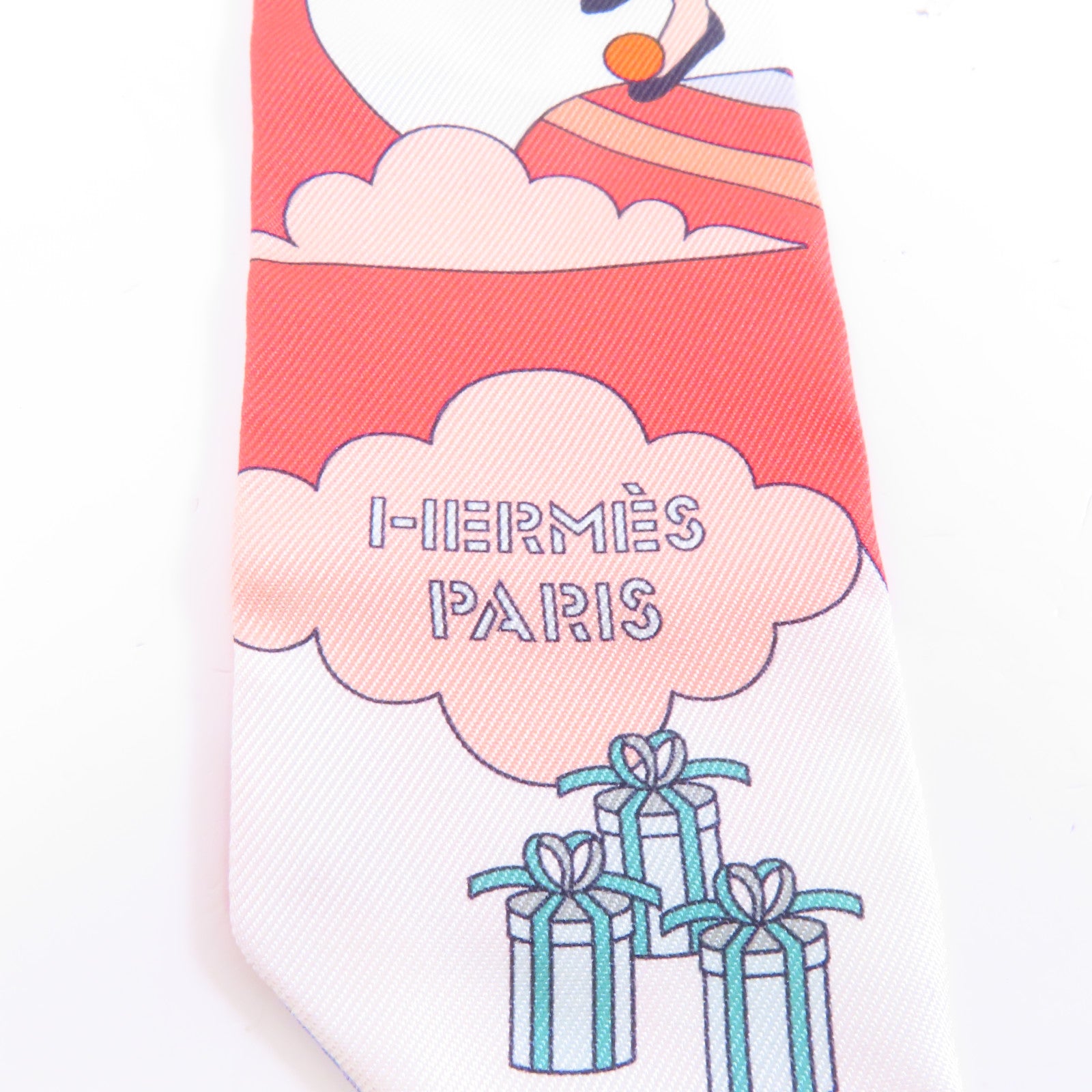 HERMES 絲質Twilly絲巾紅色/粉紅色/彩色