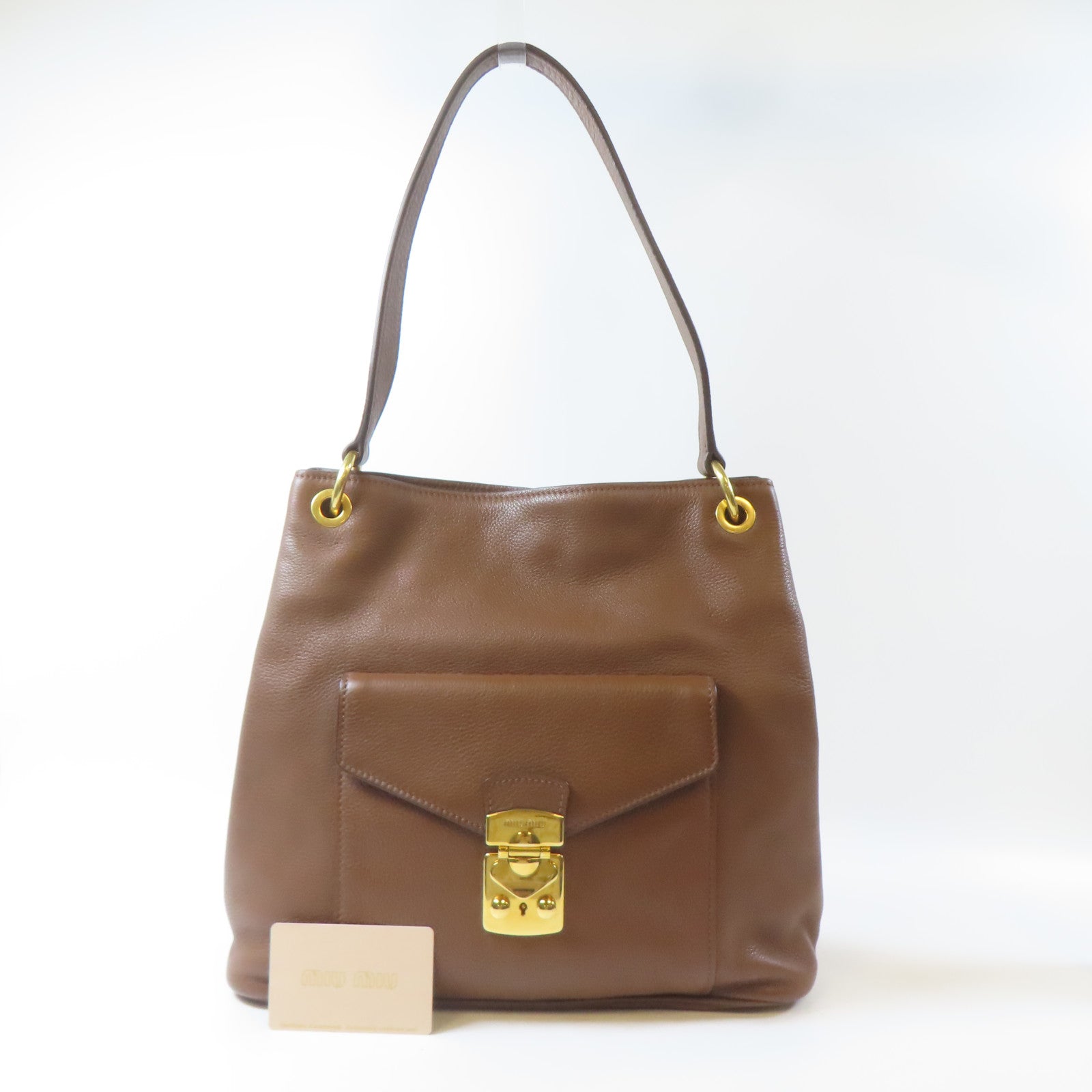 Miu Miu 牛皮皮革Shoulder Bag金扣肩背袋啡色