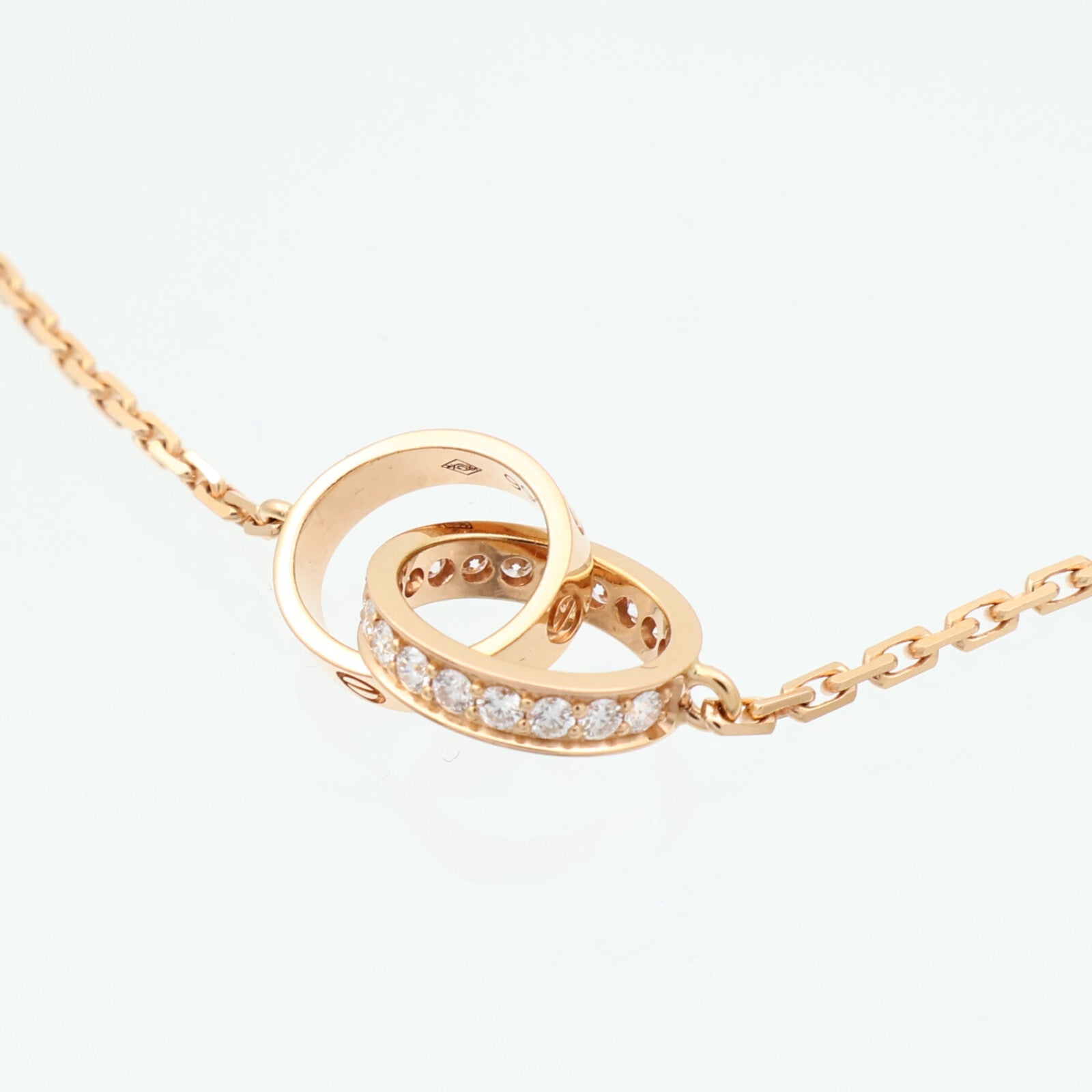 CARTIER 18K玫瑰金Love Pendant Half-Paved鑽石項鍊