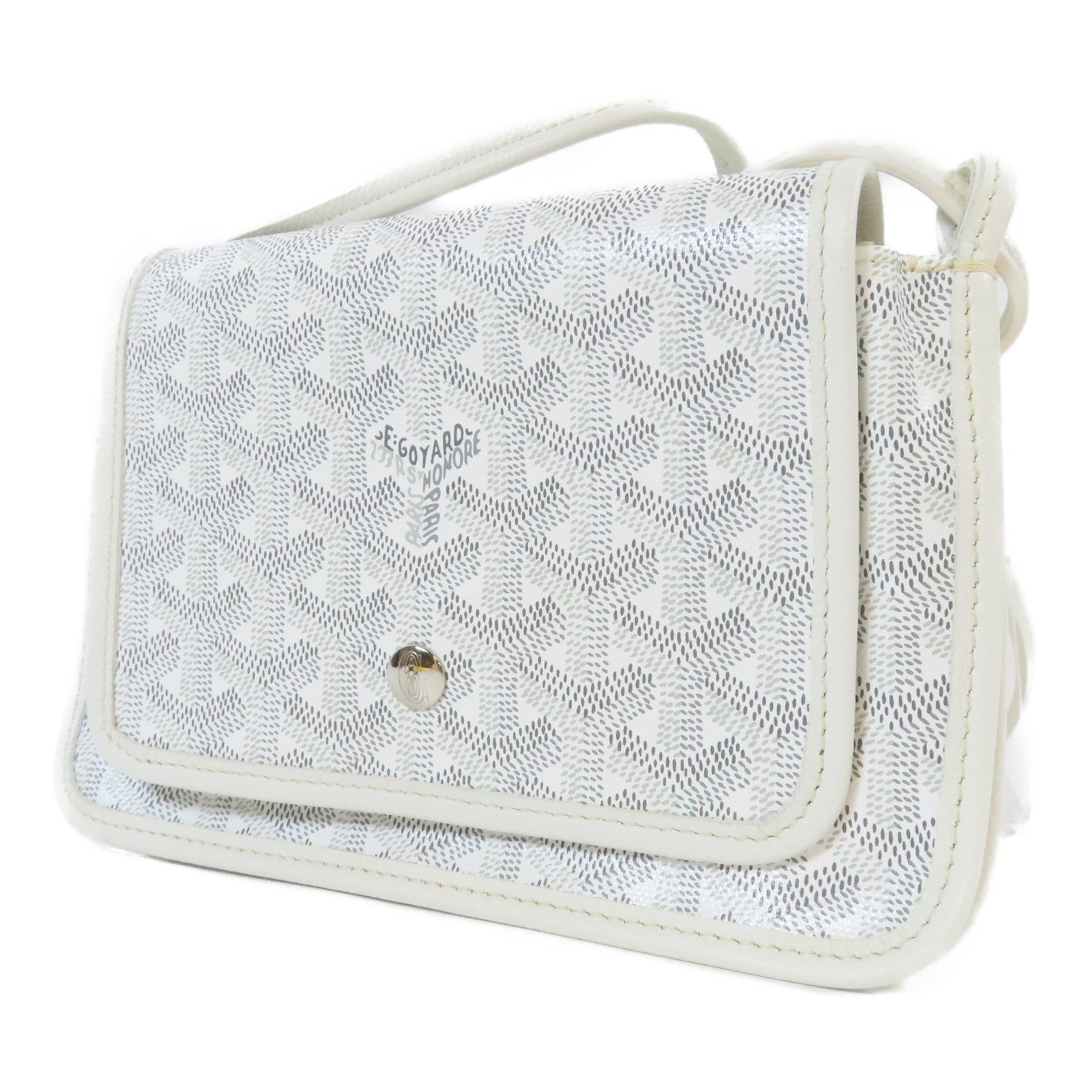 GOYARD 塗層帆布Plumet Pocket Wallet銀扣肩背袋白色