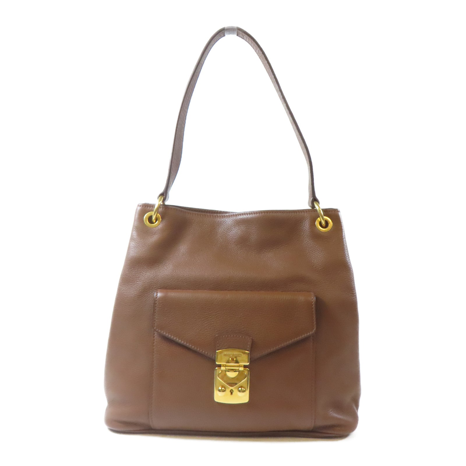 Miu Miu 牛皮皮革Shoulder Bag金扣肩背袋啡色