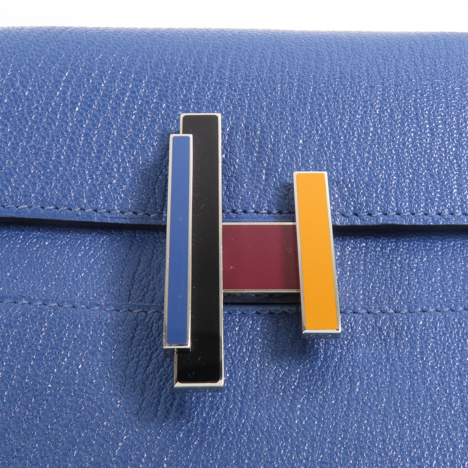 HERMES Chevre皮革Cinhetic To Go Wallet銀扣肩背袋7E Bleu Brighton