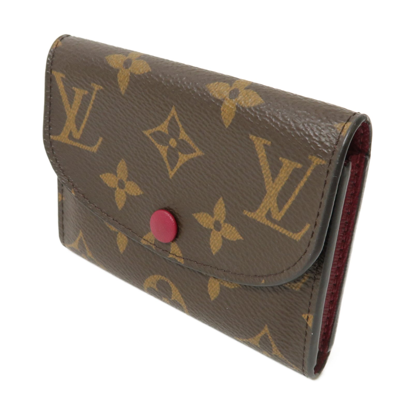 LOUIS VUITTON Monogram Rosalie金扣卡片套棕色/酒紅色