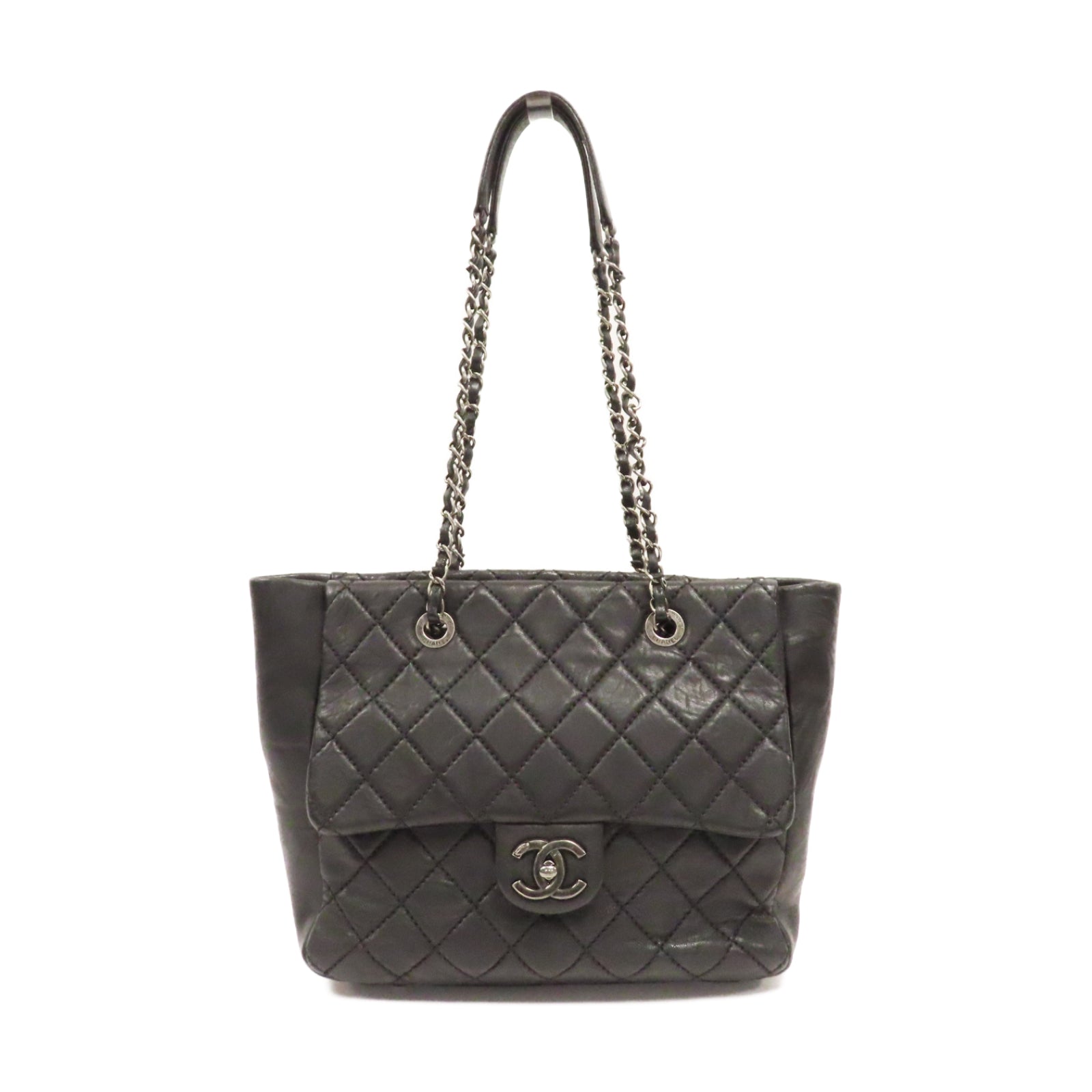 CHANEL 【激減優惠】菱格牛皮皮革Chain Shoulder銀扣鏈帶肩背袋黑色