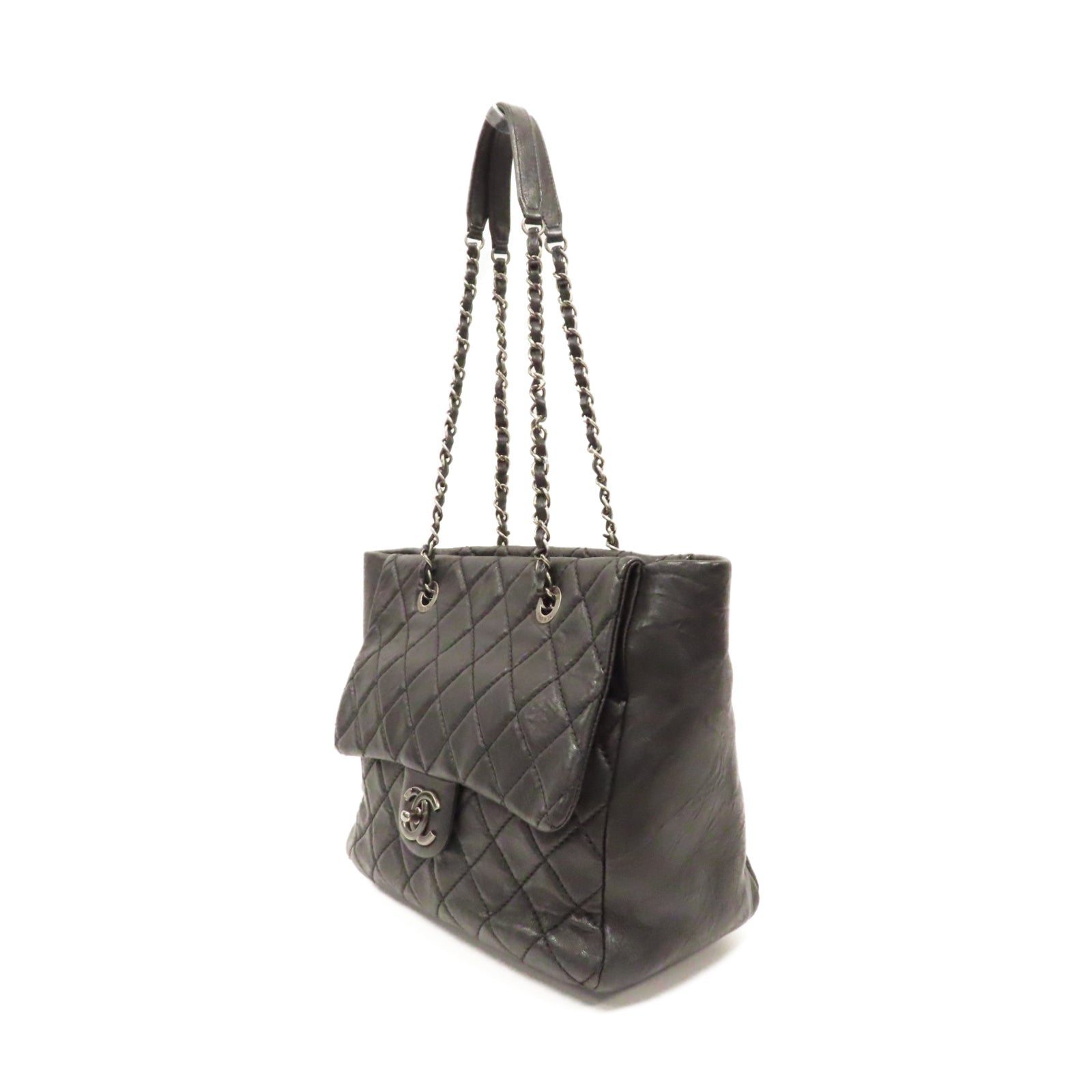 CHANEL 【激減優惠】菱格牛皮皮革Chain Shoulder銀扣鏈帶肩背袋黑色