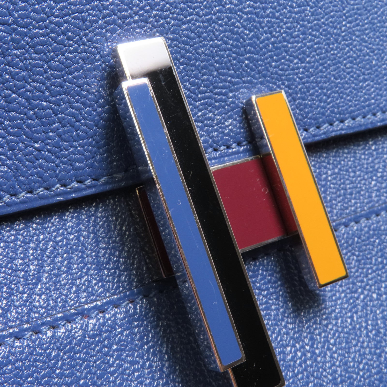 HERMES Chevre皮革Cinhetic To Go Wallet銀扣肩背袋7E Bleu Brighton