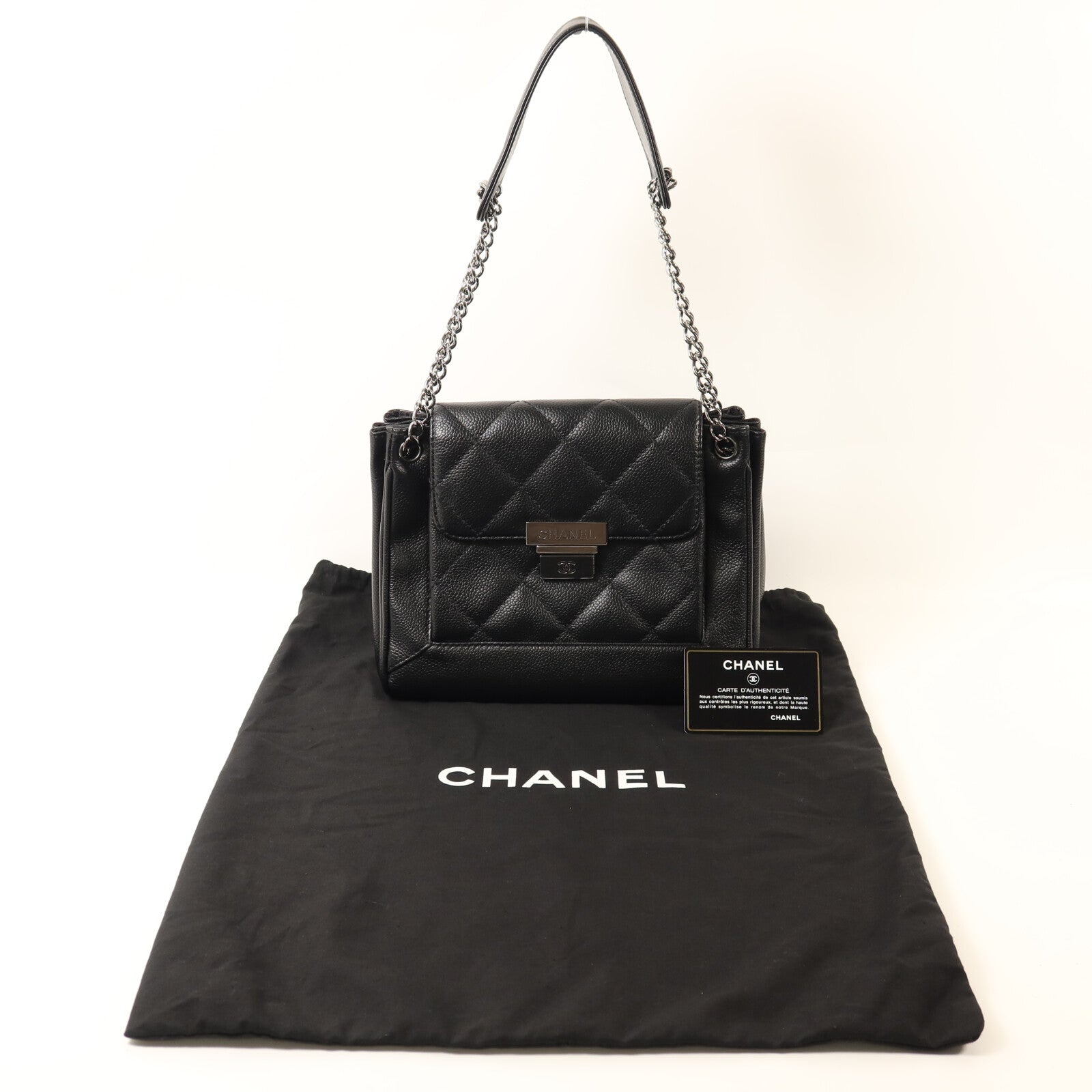 CHANEL 牛皮皮革Accordion Flap銀扣鏈帶肩背袋