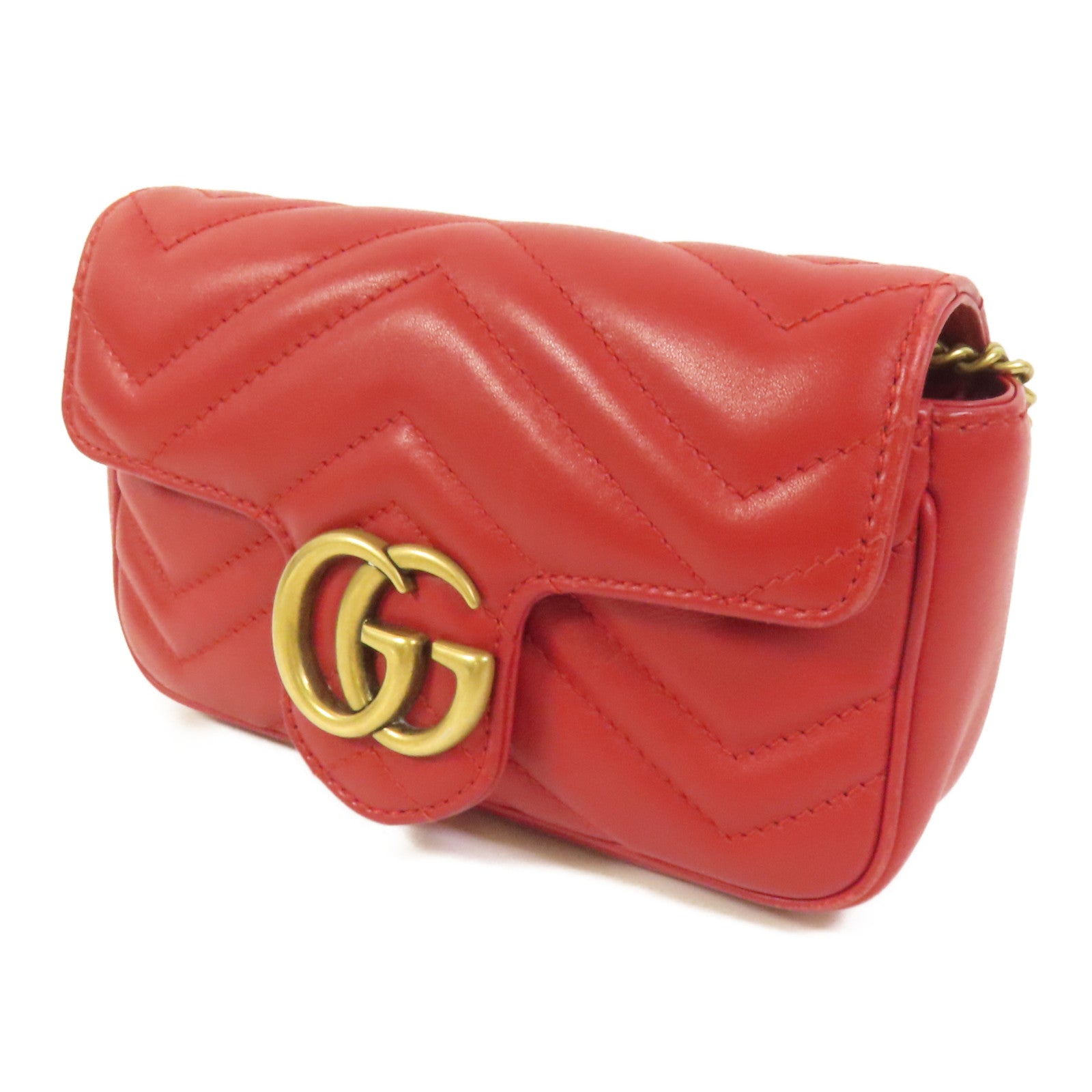 GUCCI 牛皮皮革GG Marmont Super Mini金扣鏈帶肩背袋