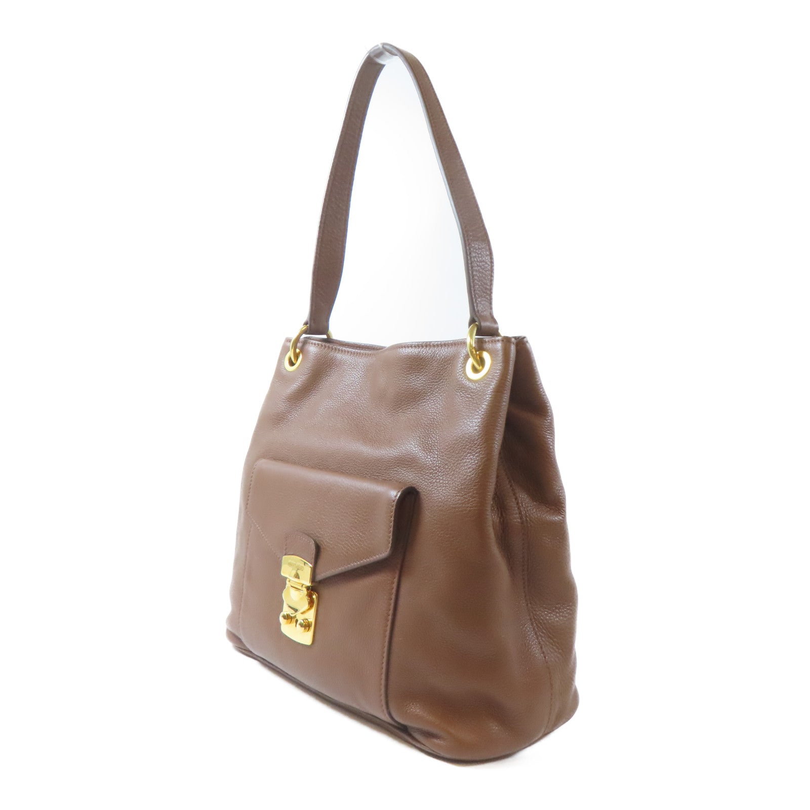 Miu Miu 牛皮皮革Shoulder Bag金扣肩背袋啡色