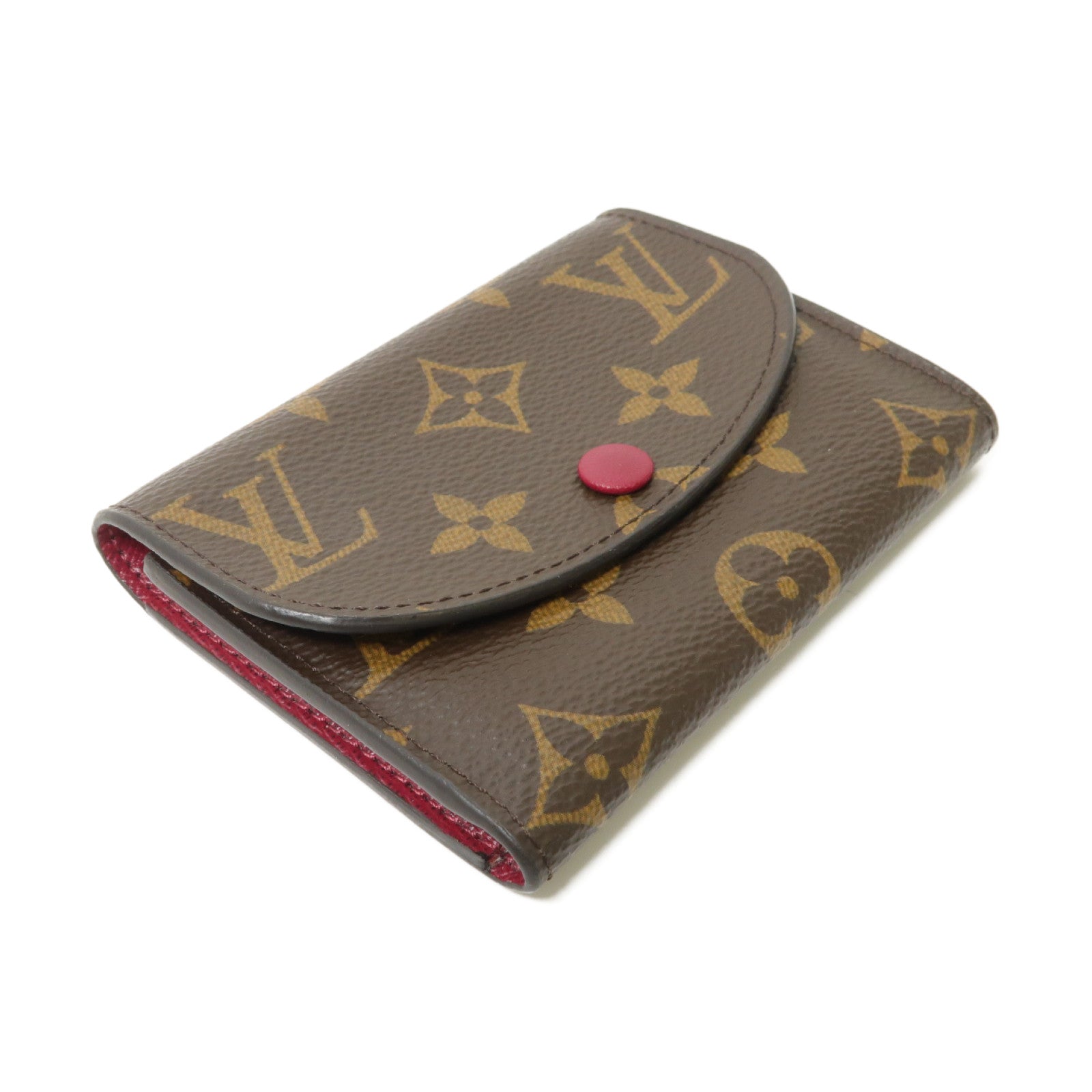 LOUIS VUITTON Monogram Rosalie金扣卡片套棕色/酒紅色