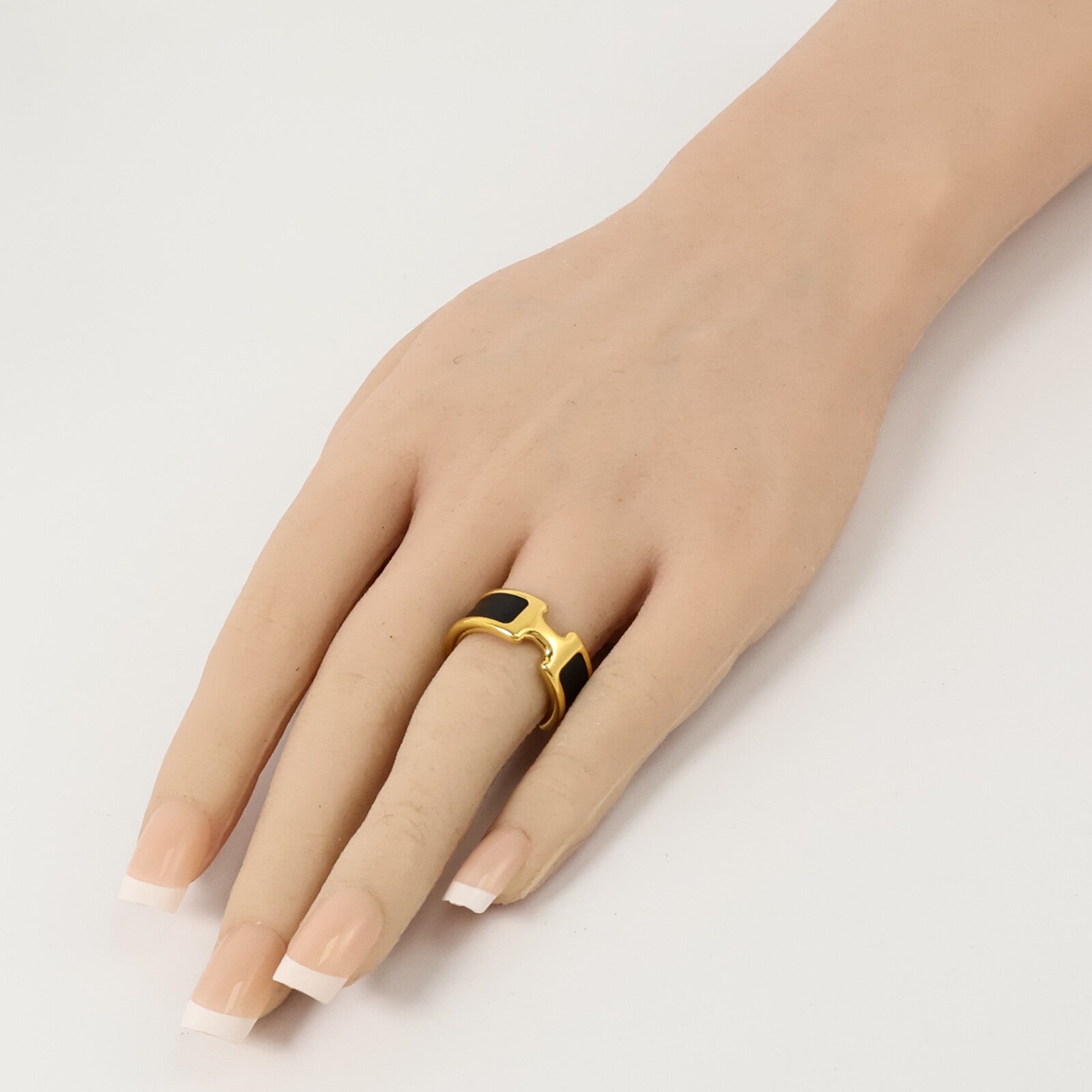 HERMES Madame皮革/金屬Olympe Ring Small Model戒指Black