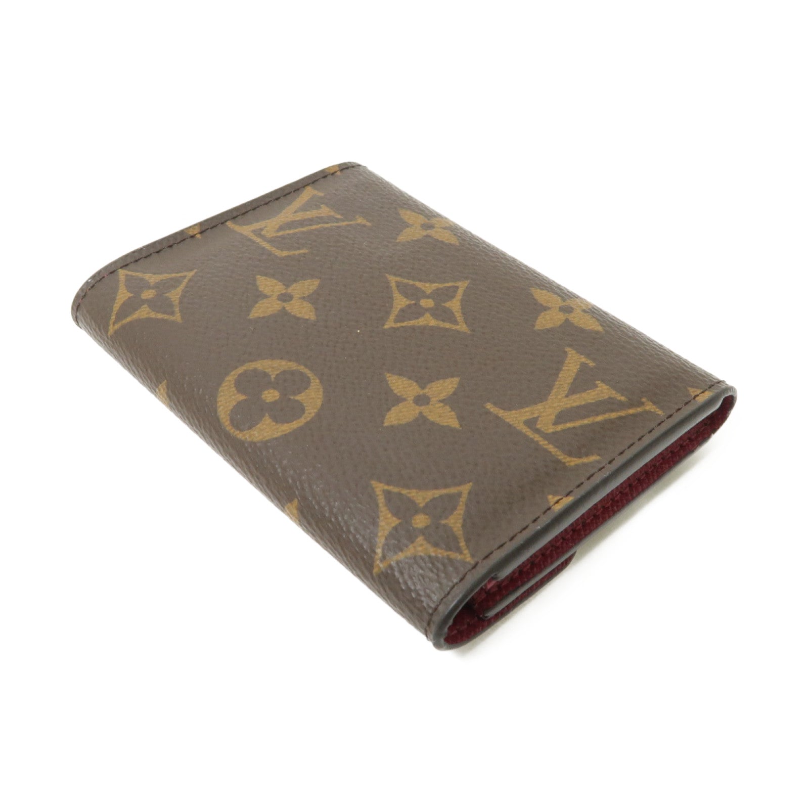 LOUIS VUITTON Monogram Rosalie金扣卡片套棕色/酒紅色