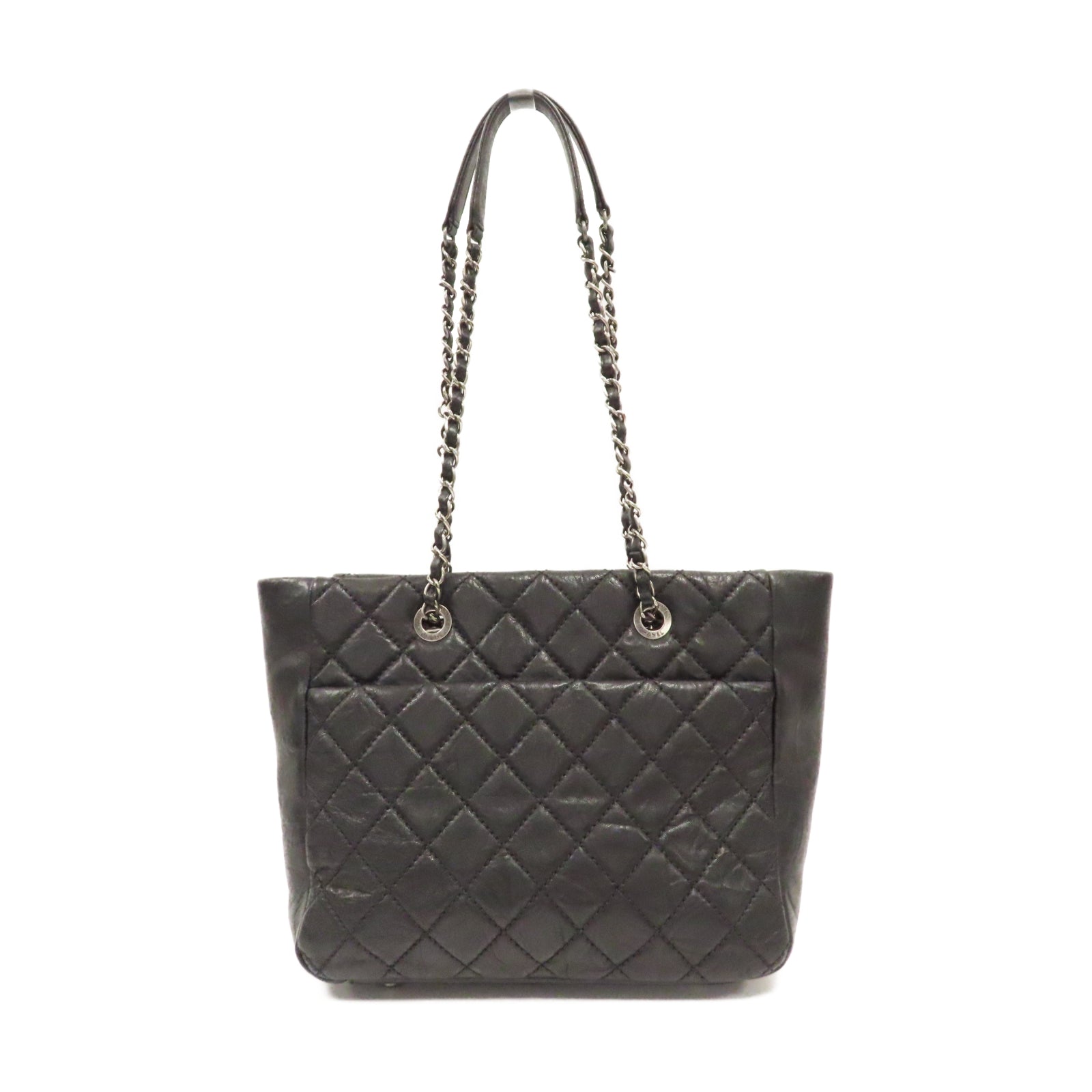 CHANEL 【激減優惠】菱格牛皮皮革Chain Shoulder銀扣鏈帶肩背袋黑色