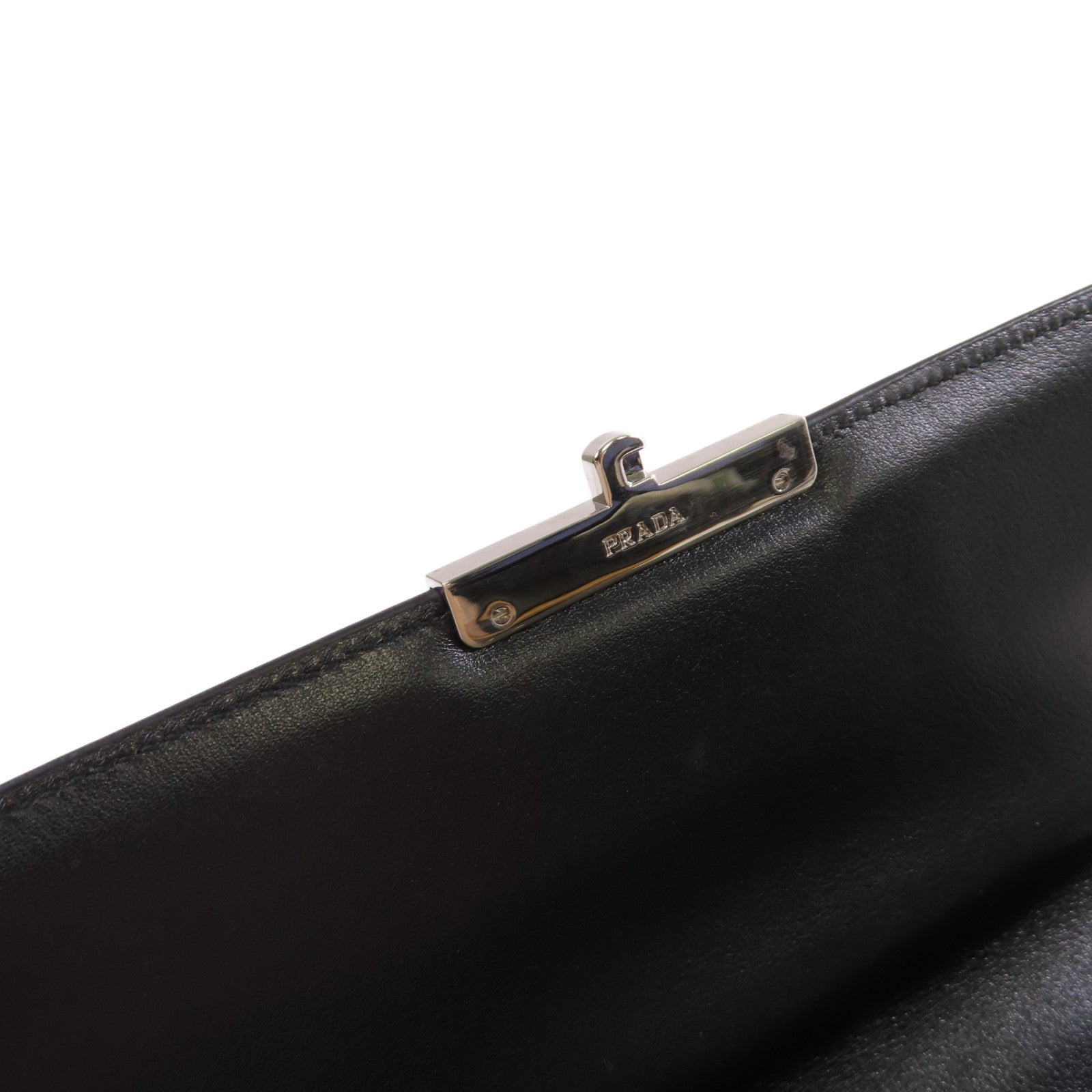 PRADA Saffiano皮革Chain Shoulder Bag銀扣鏈帶肩背袋黑色