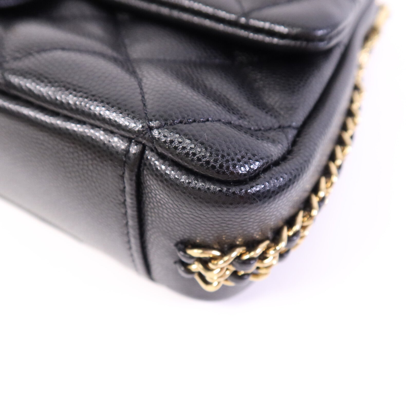 CHANEL 牛皮皮革Mini Flap Bag金扣鏈帶肩背袋