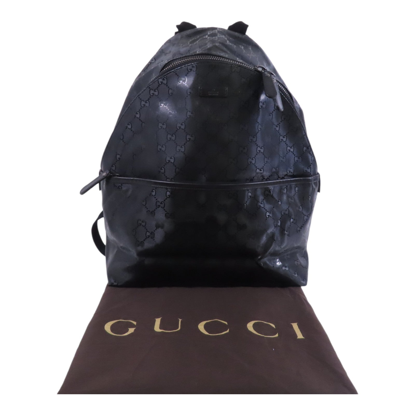 GUCCI 塗層帆布Backpack銀扣背包
