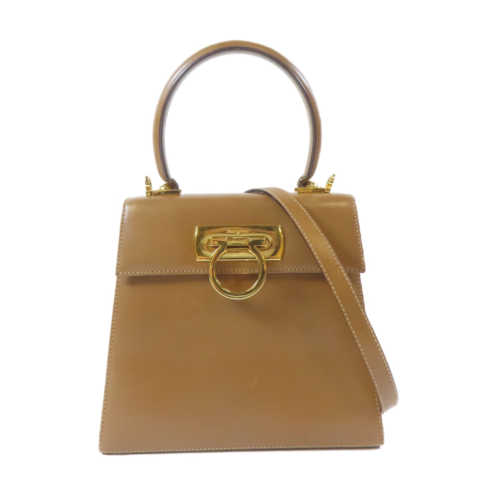 Salvatore Ferragamo 牛皮皮革2 Way Shoulder Bag金扣手挽肩背兩用袋啡色
