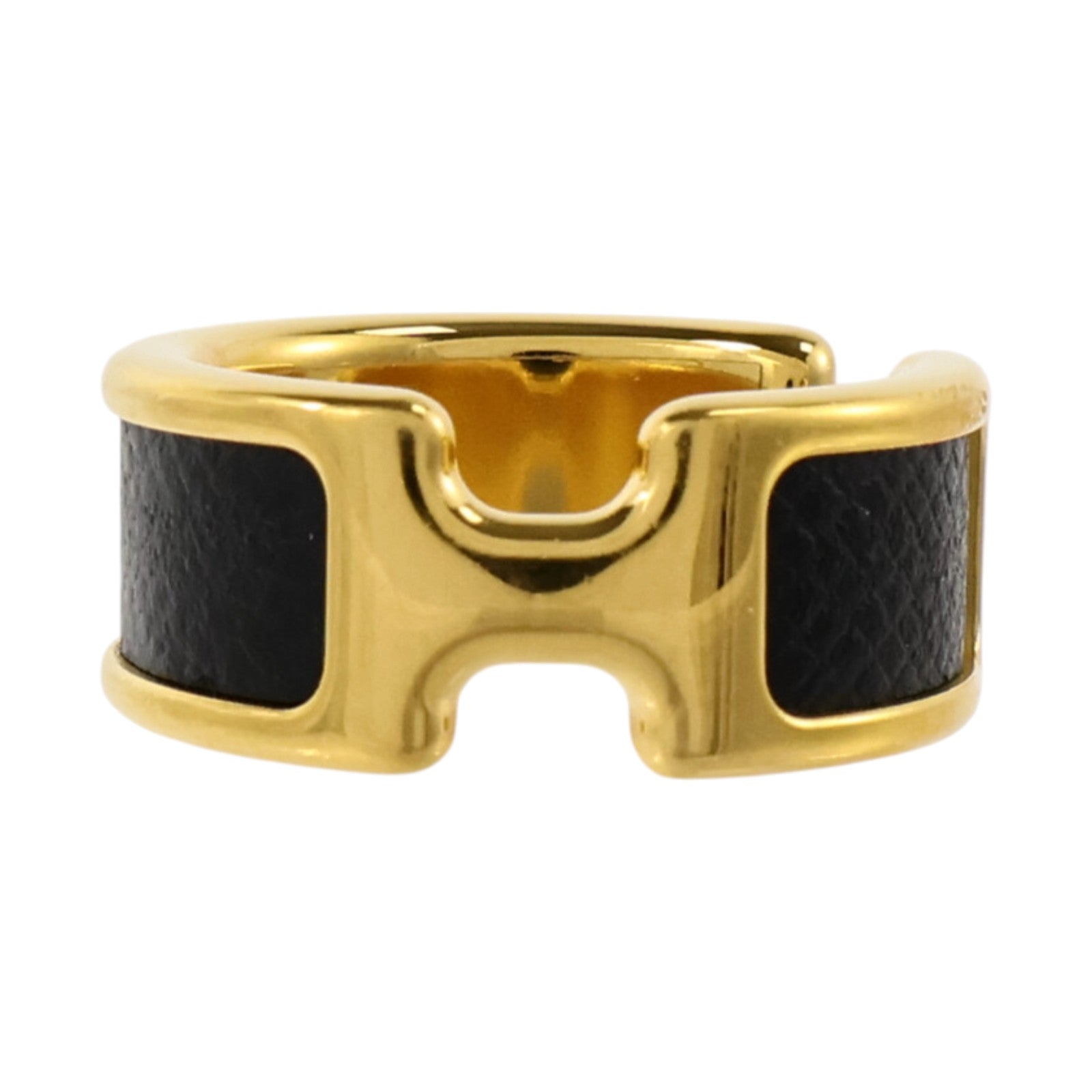 HERMES Madame皮革/金屬Olympe Ring Small Model戒指Black